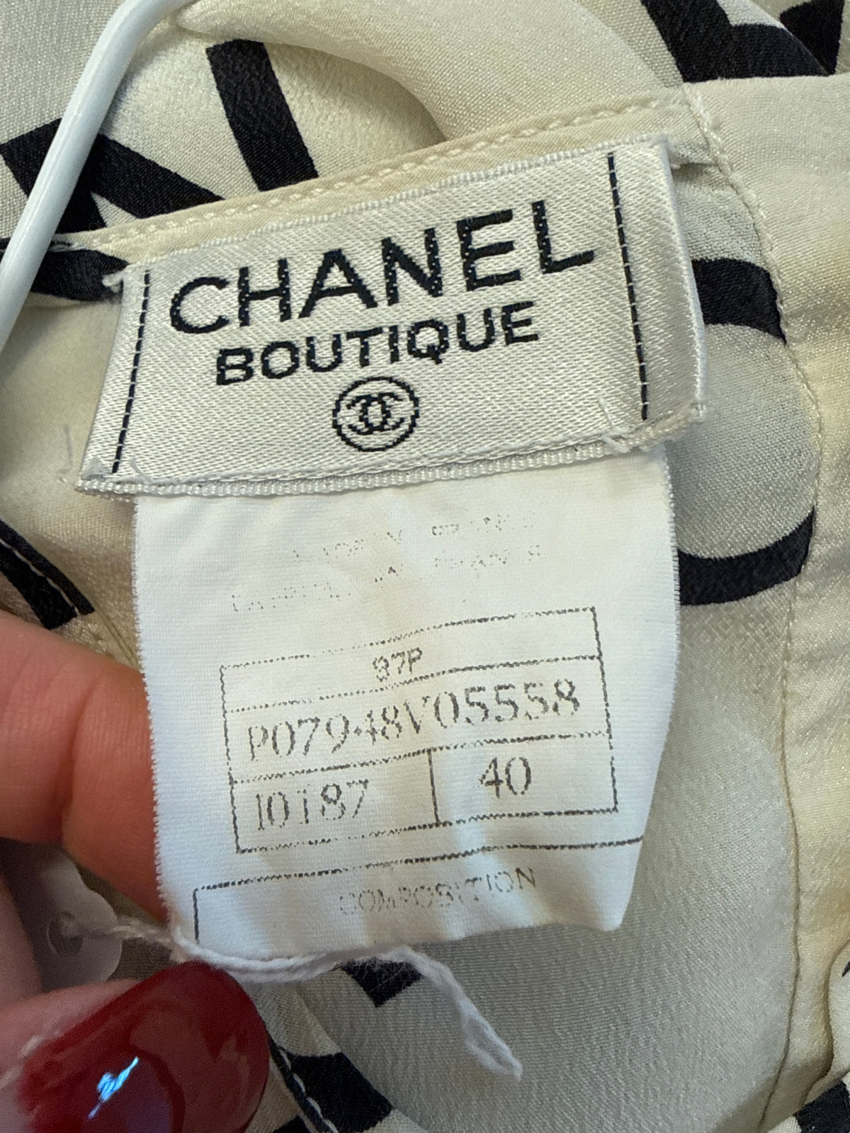 Chanel Alphabet Soup Cream Silk Short Sleeve Blouse Fr 40
