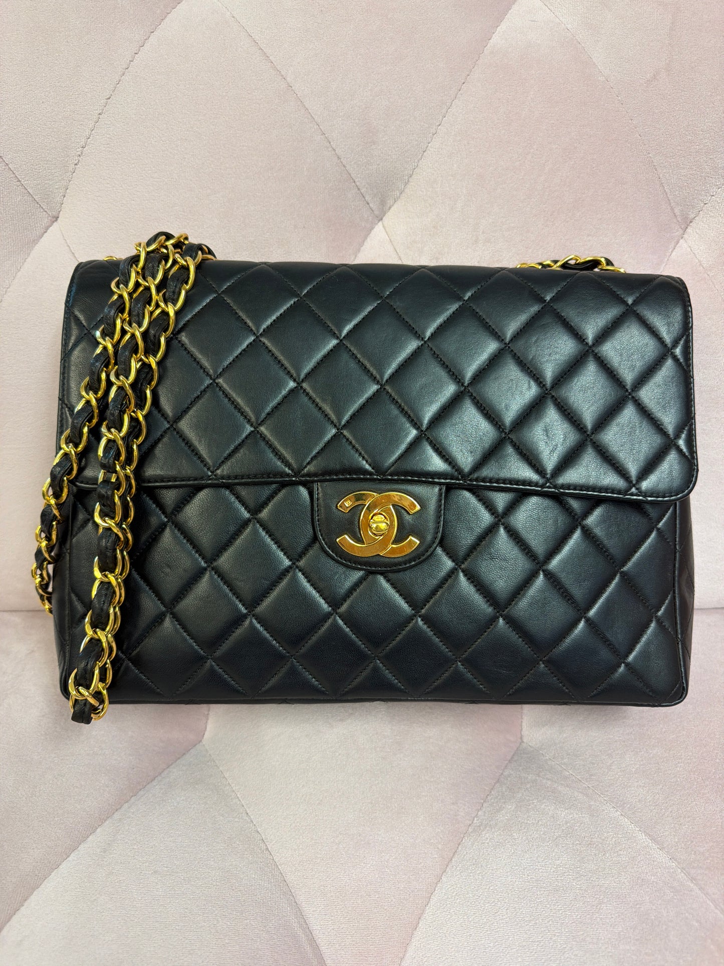 CHANEL Vintage black Lambskin big logo series 4