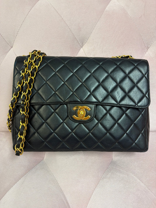 CHANEL Vintage black Lambskin big logo series 4