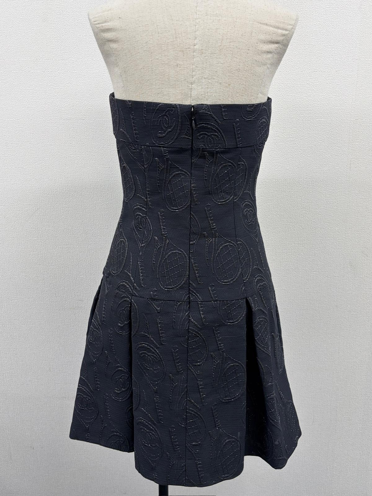 Chanel Navy Strapless Logo and Tennis Racket Dress Fr 36 09P