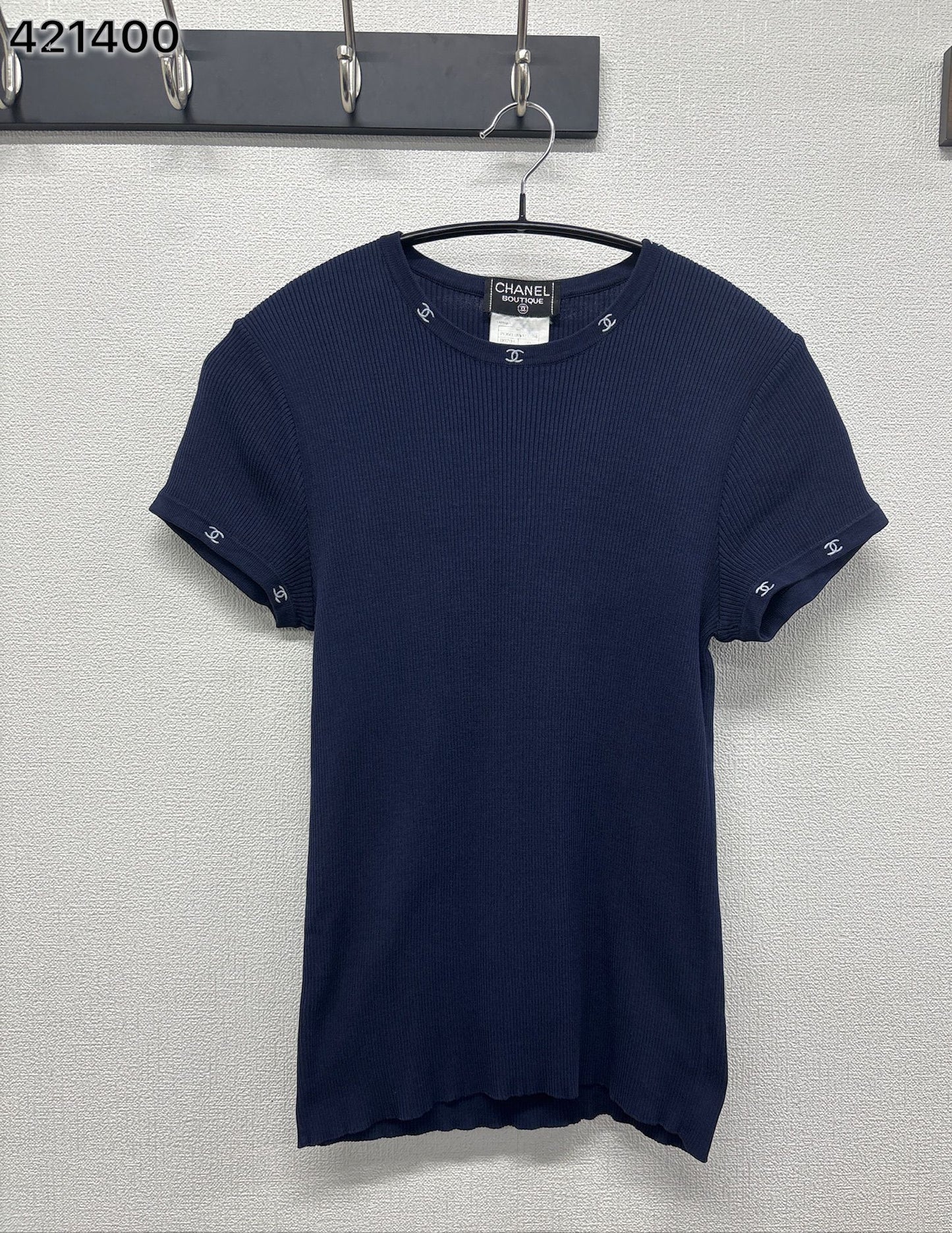Chanel Navy CC logo on Trim Tshirt from 96C FR 46