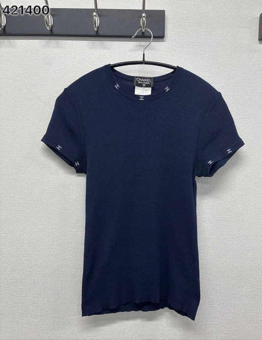 Chanel Navy CC logo on Trim Tshirt from 96C FR 46