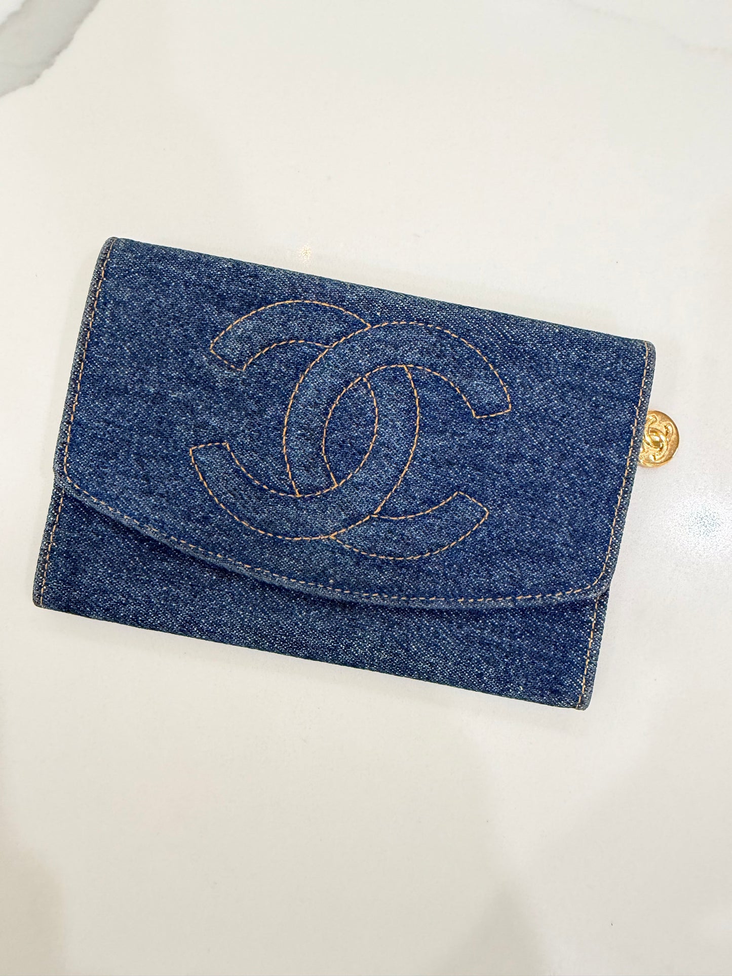 Chanel Denim Logo slim wallet