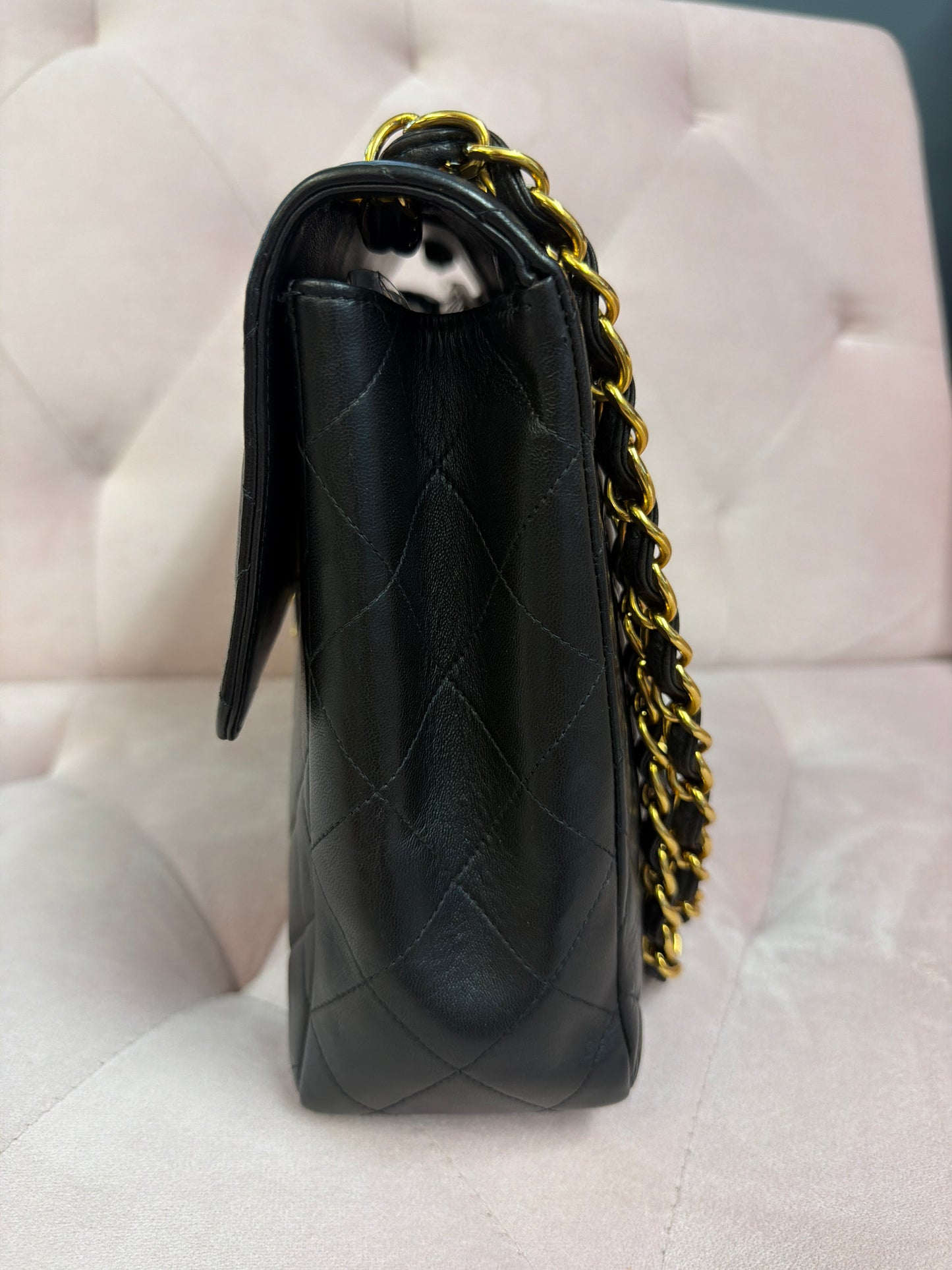 CHANEL Vintage black Lambskin big logo series 4