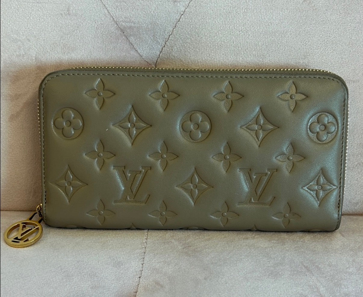 Louis Vuitton Zippy Wallet – Monogram Empreinte Leather in Khaki Beige Made in France