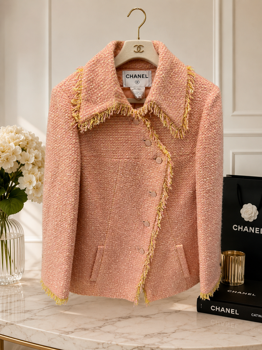Chanel 2001 Fr 44 Pink and Yellow Tweed Jacket