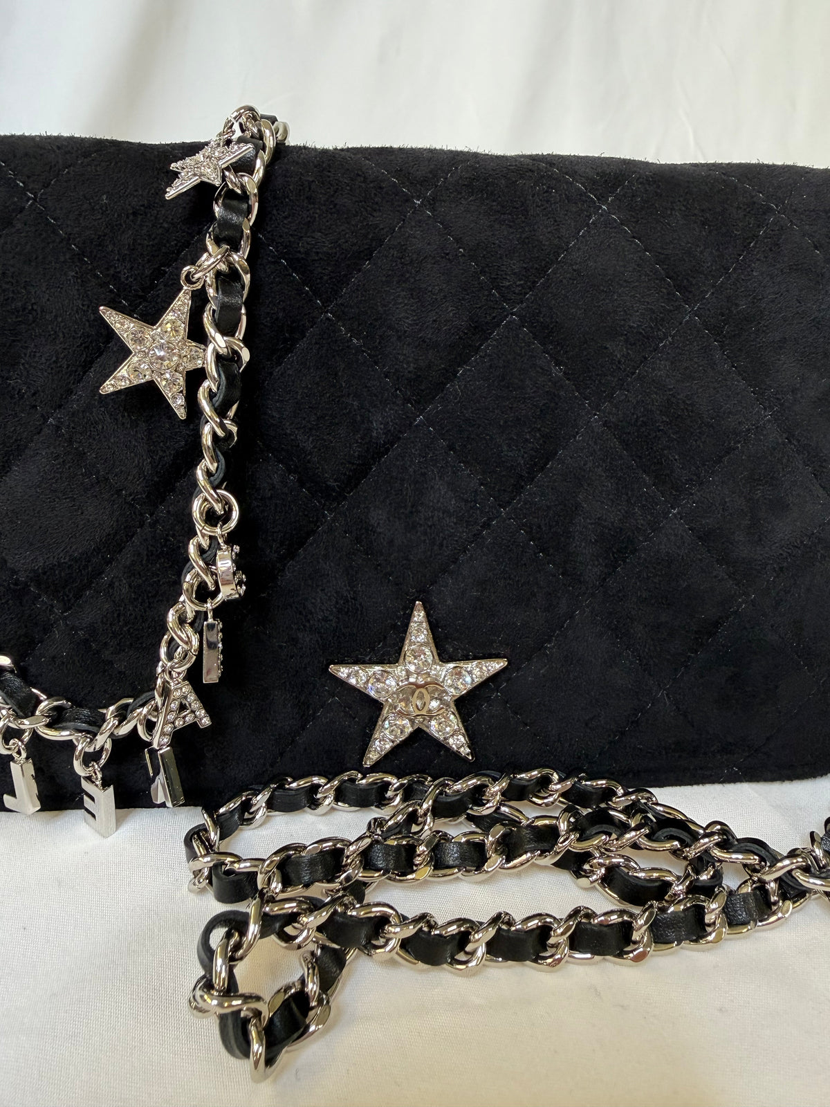 CHANEL Pre-Owned 2019 Quilted Suede Cocostellar Wallet on Chain crossbody bag