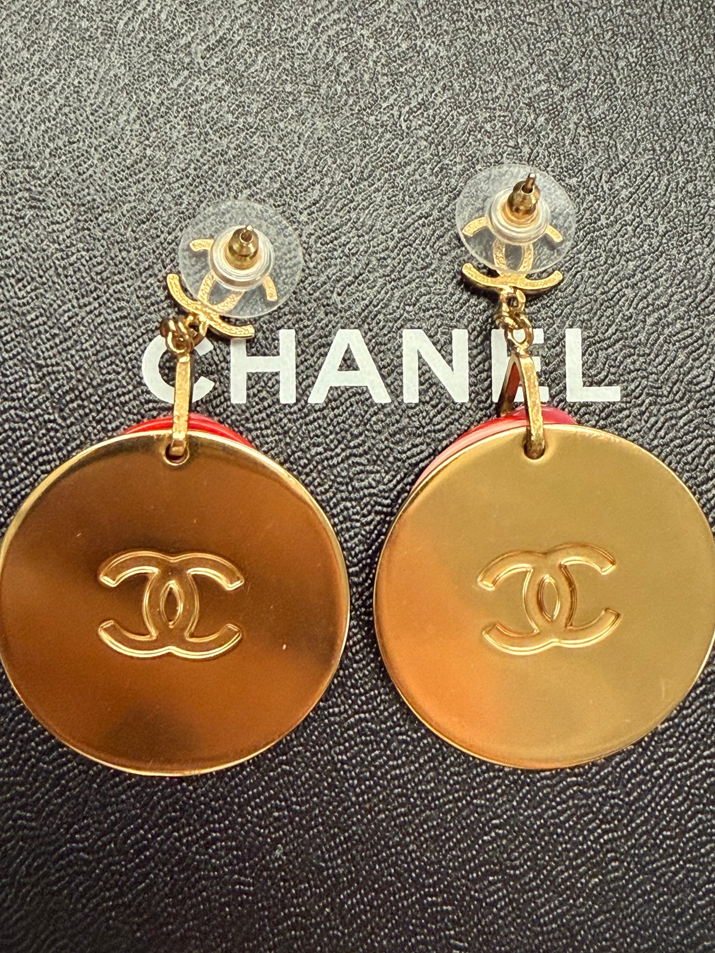 Chanel Gold Pink Red dangle 01A earrings