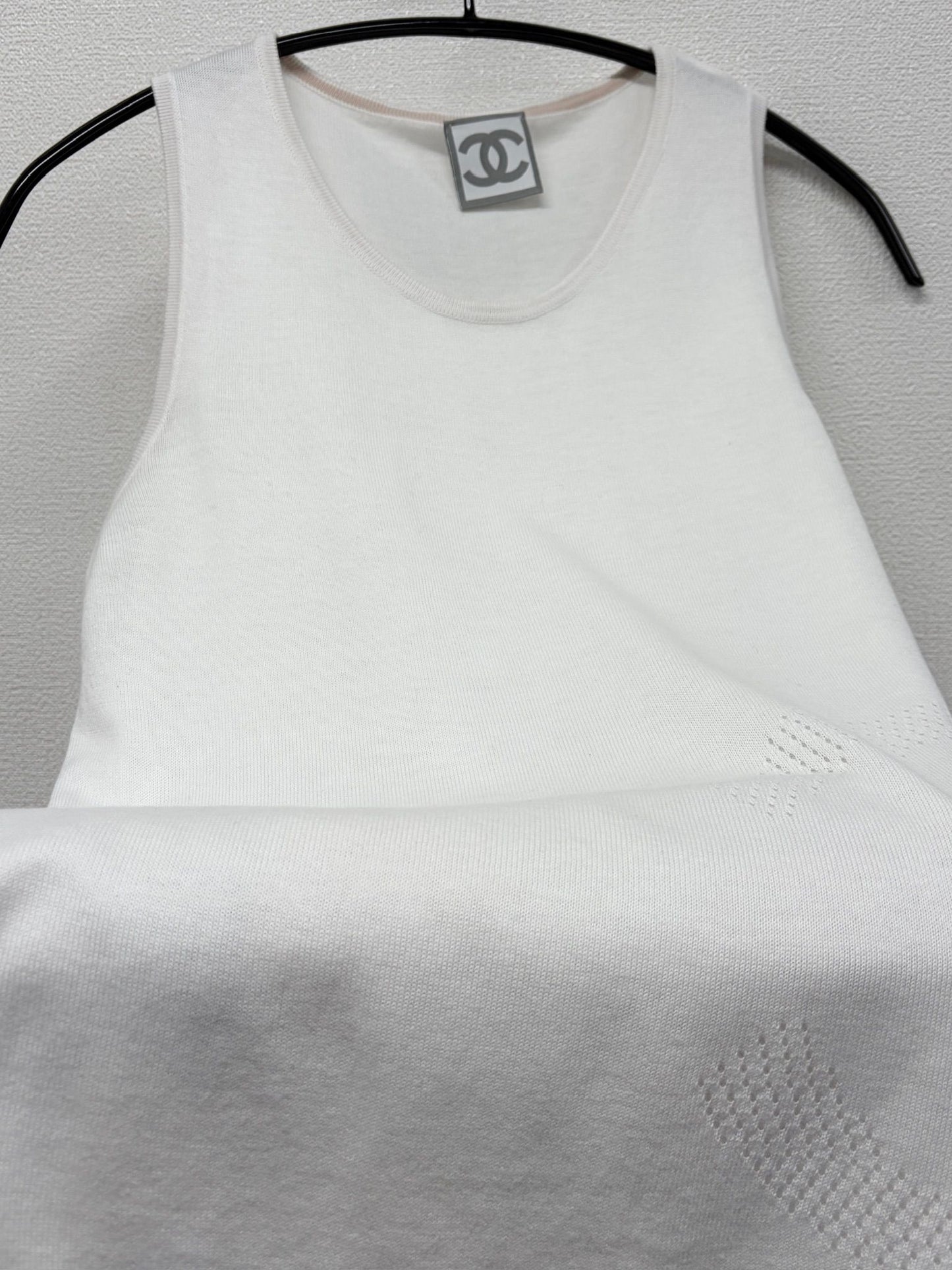 Chanel White Sportsline Tank with beige trim 08C
