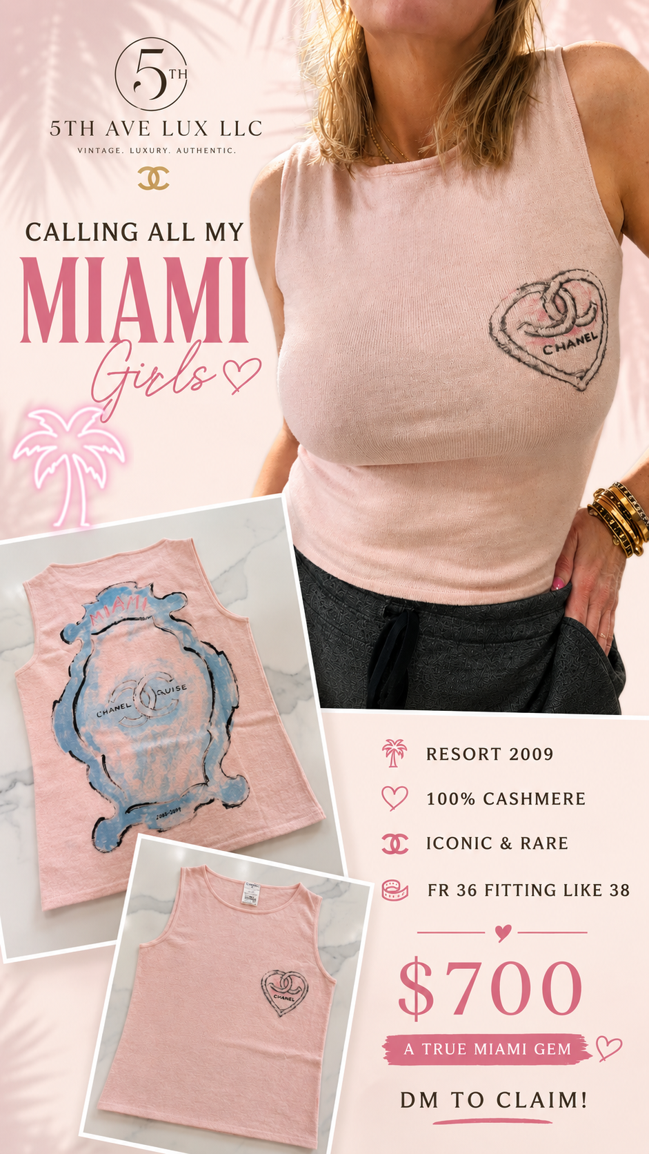 Chanel Paris Miami pink cc logo tank fr 36