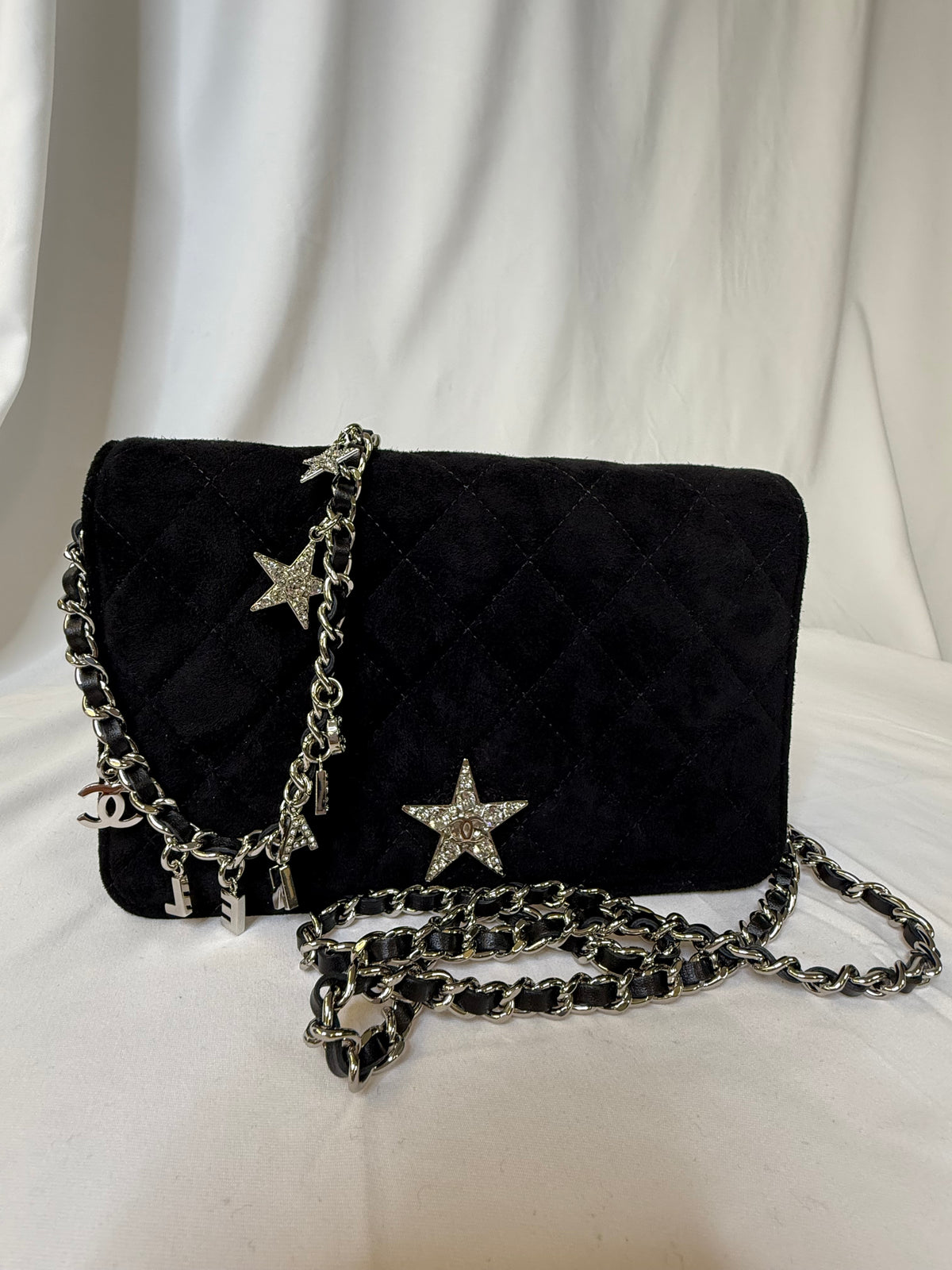 CHANEL Pre-Owned 2019 Quilted Suede Cocostellar Wallet on Chain crossbody bag