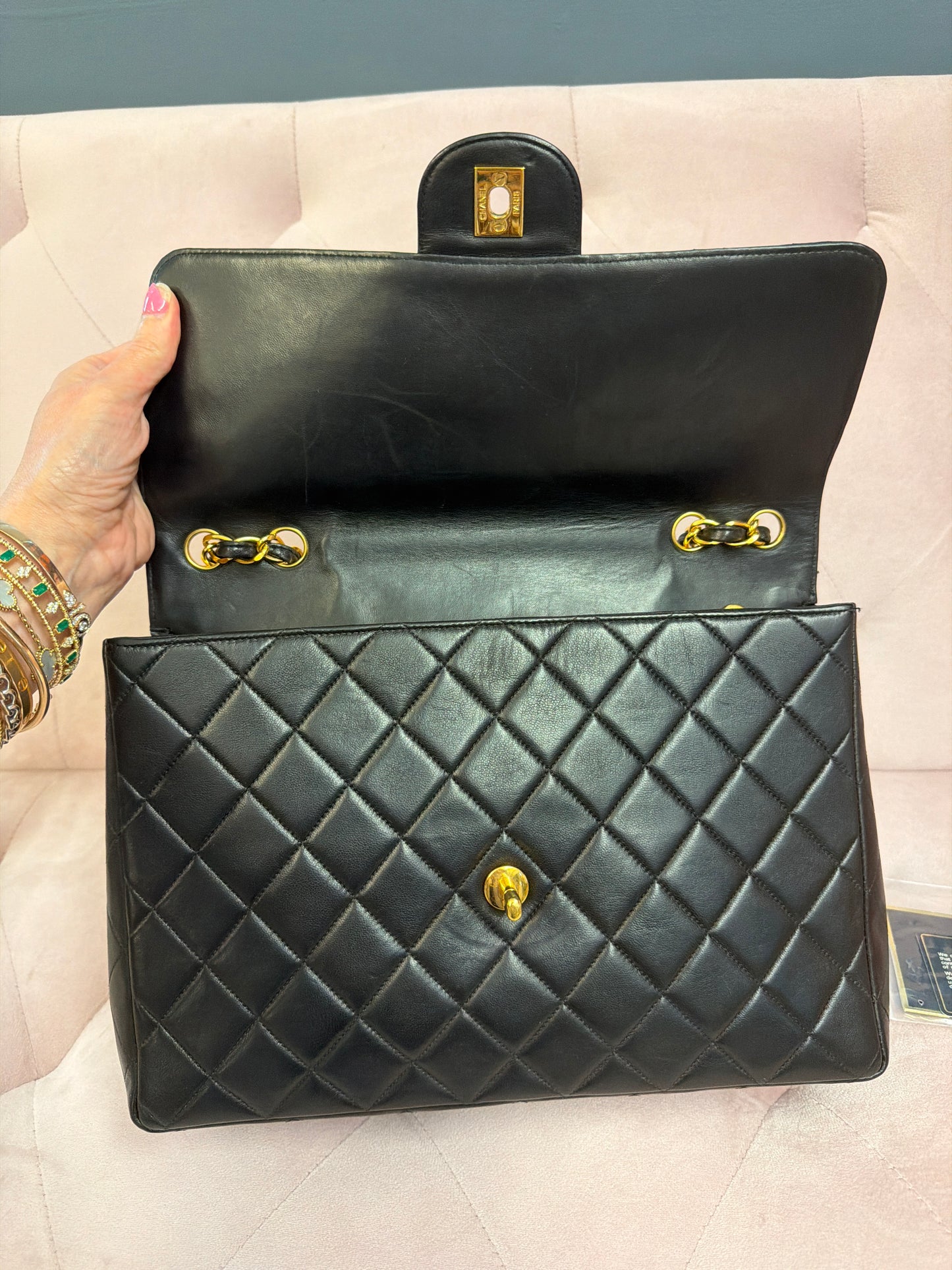 CHANEL Vintage black Lambskin big logo series 4