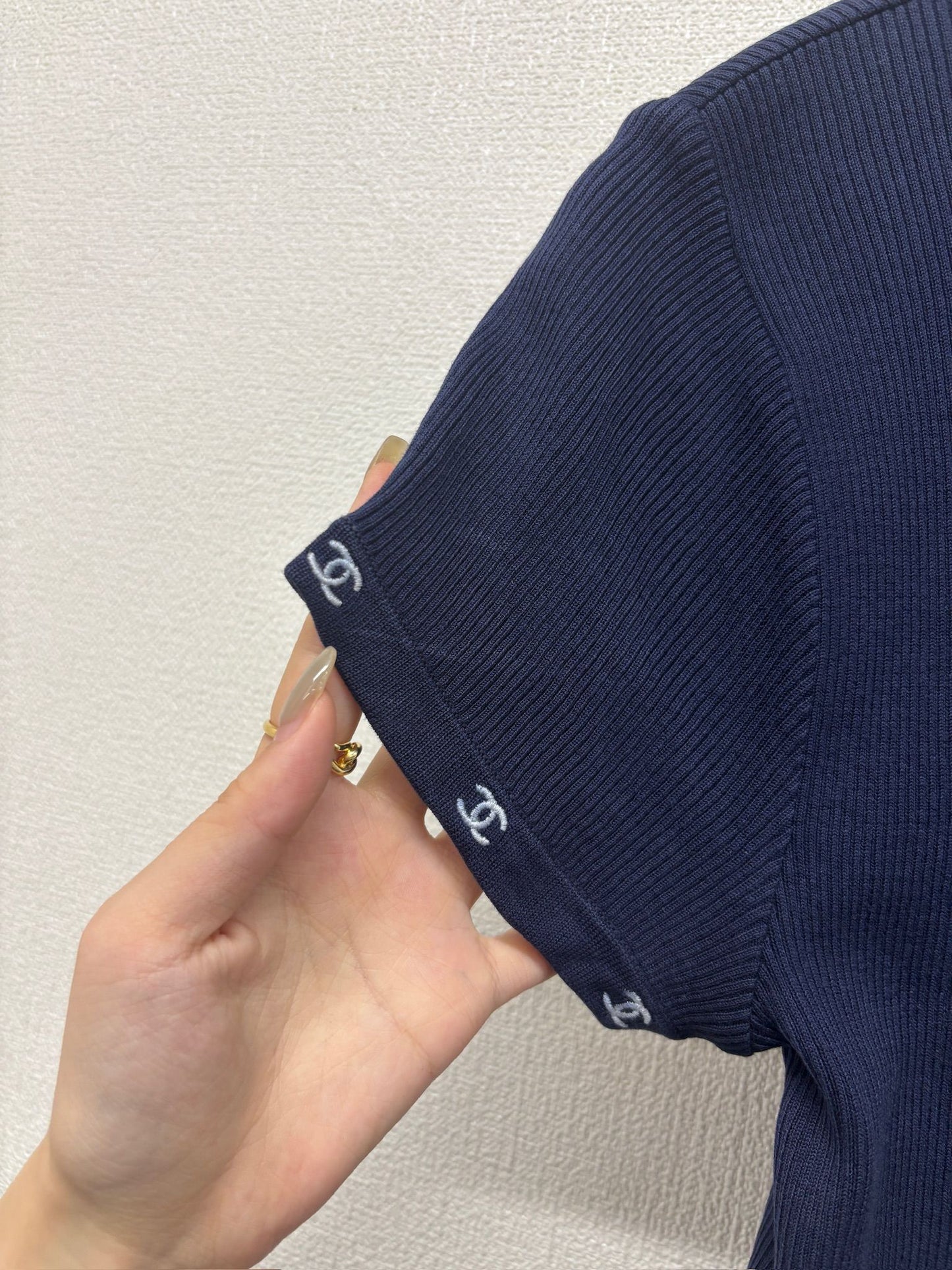 Chanel Navy CC logo on Trim Tshirt from 96C FR 46