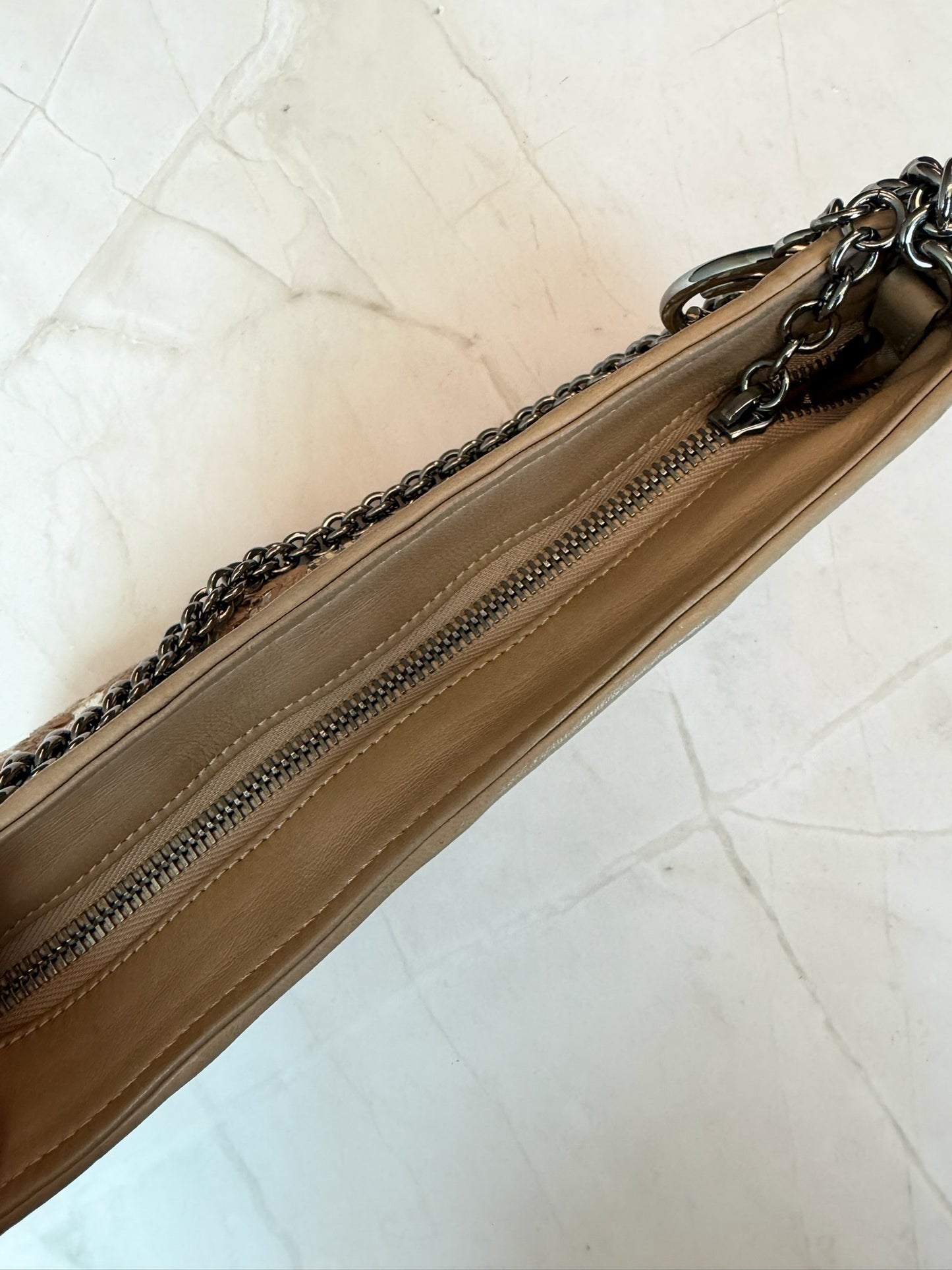 Chanel Gold Python Clutch with gunmetal hardware and big logo zipper pull