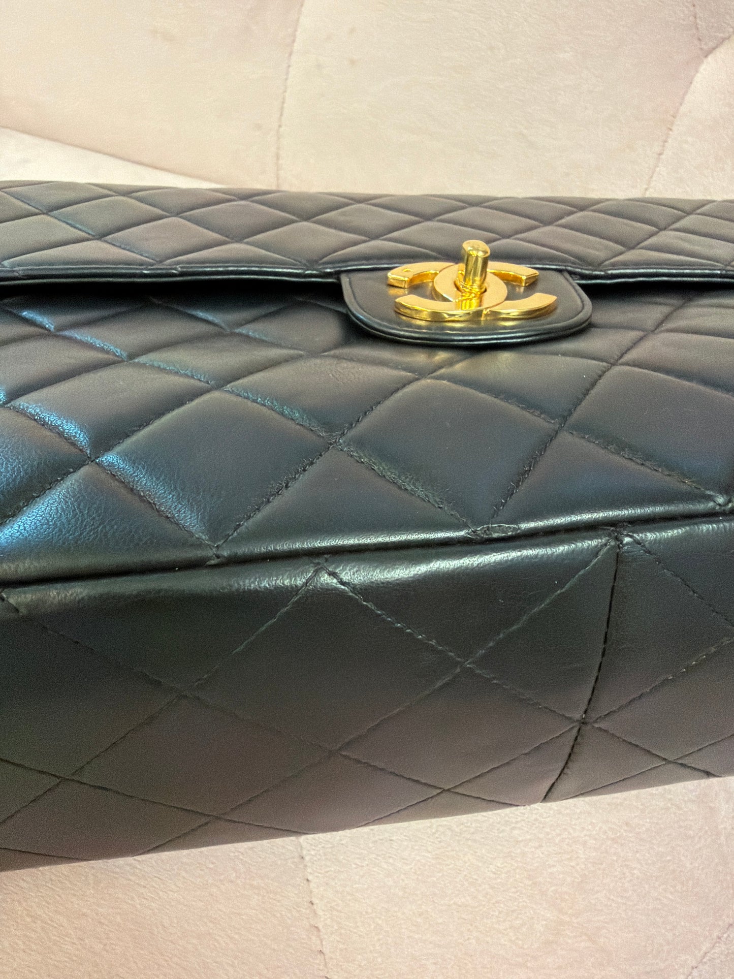 CHANEL Vintage black Lambskin big logo series 4