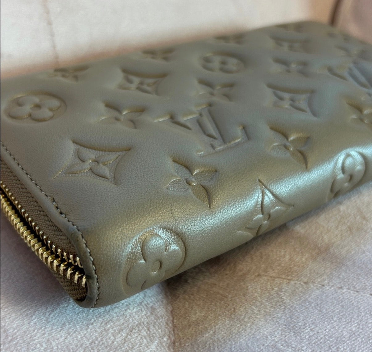 Louis Vuitton Zippy Wallet – Monogram Empreinte Leather in Khaki Beige Made in France