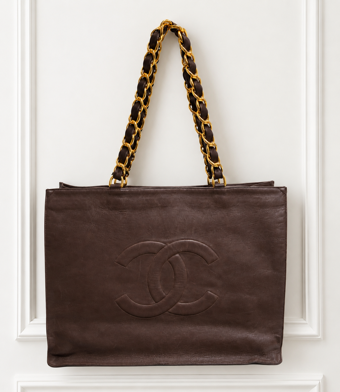 Vintage Chanel Big COCO Chain Tote in Brown Leather