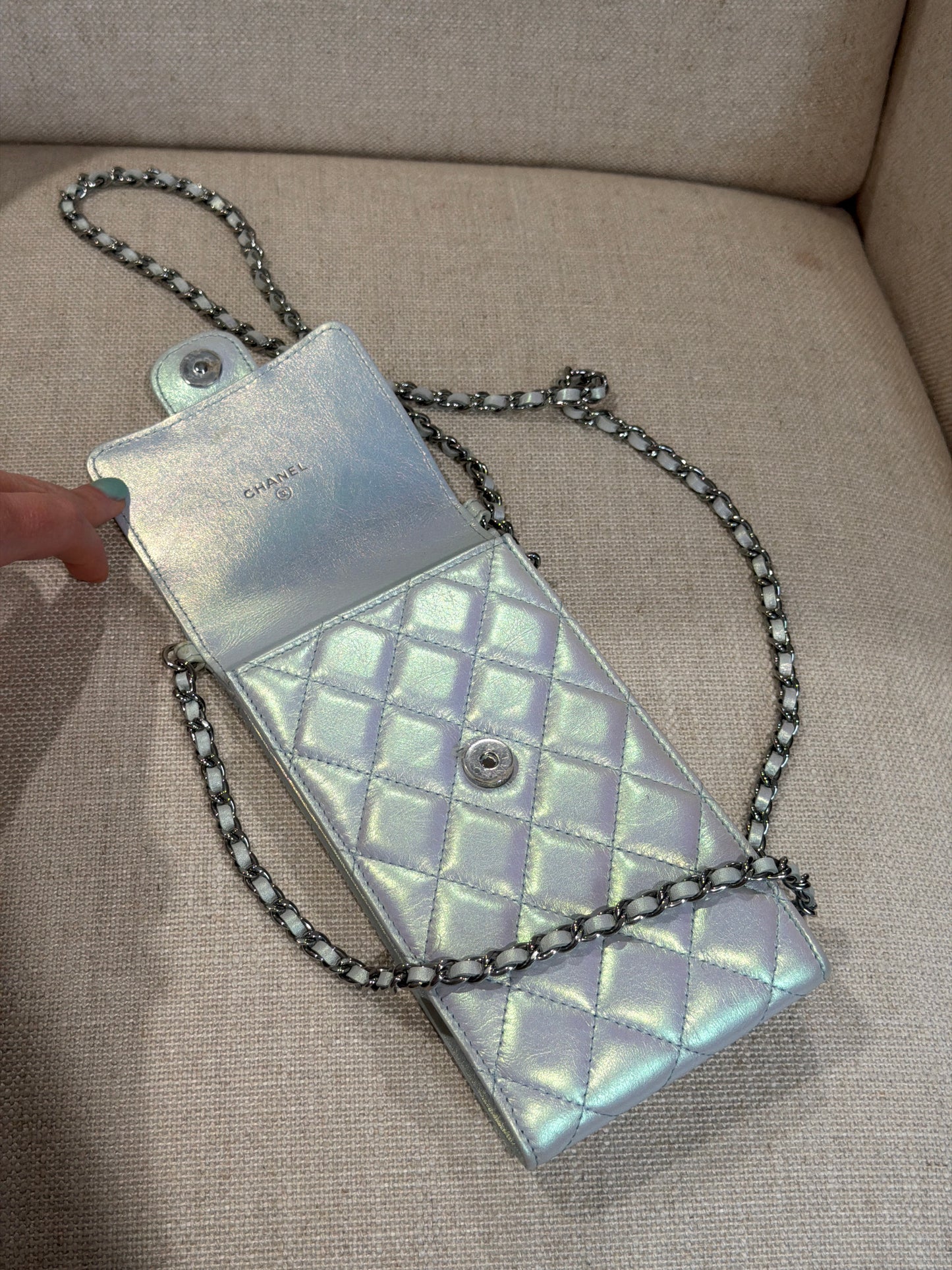 Chanel Phone Pouch Chain in an Iridescent Mermaid Rainbow finish