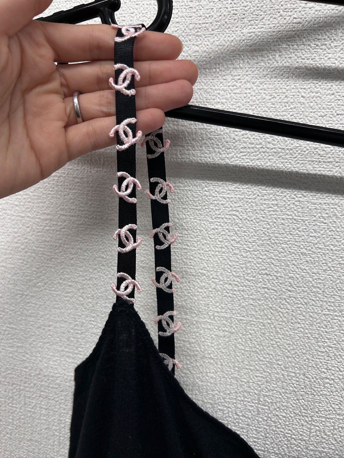 Chanel black cashmere Camisole with CC logo and stars from 05A