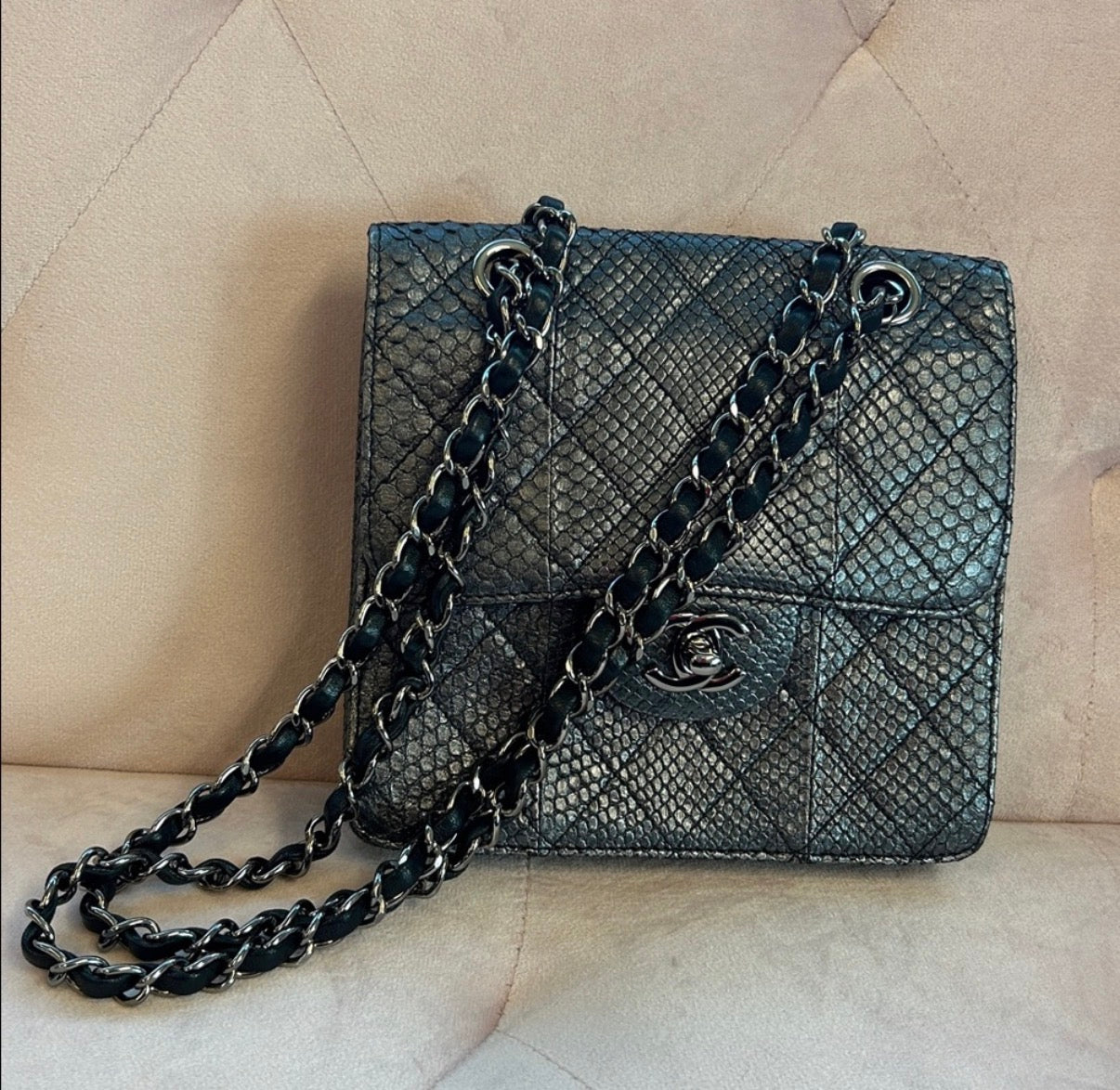 Chanel Metallic SnakeSkin Exotic Square Flap Bag