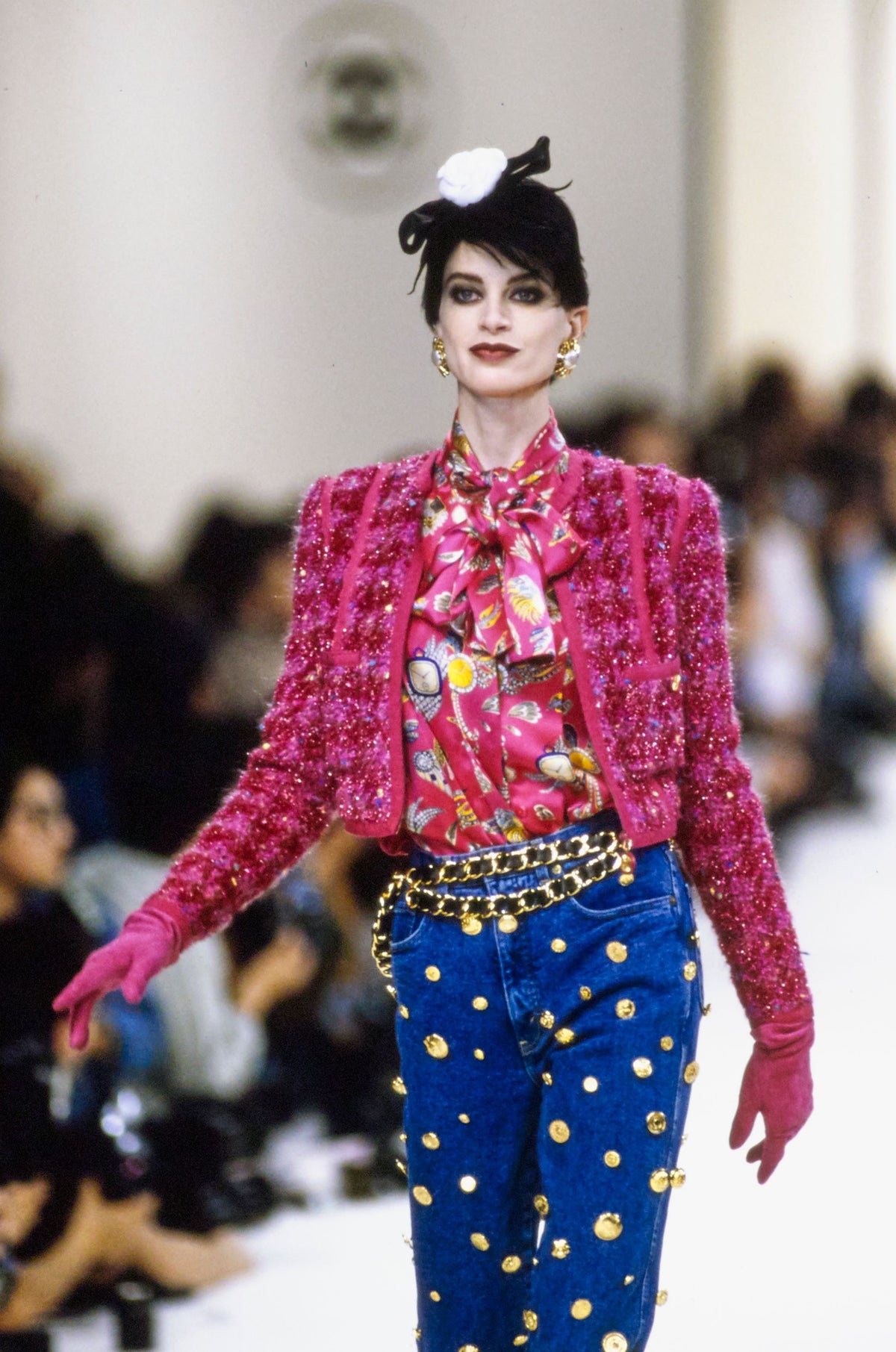 Chanel Silk 1991 Rare Clock motif Blouse in Fr 40