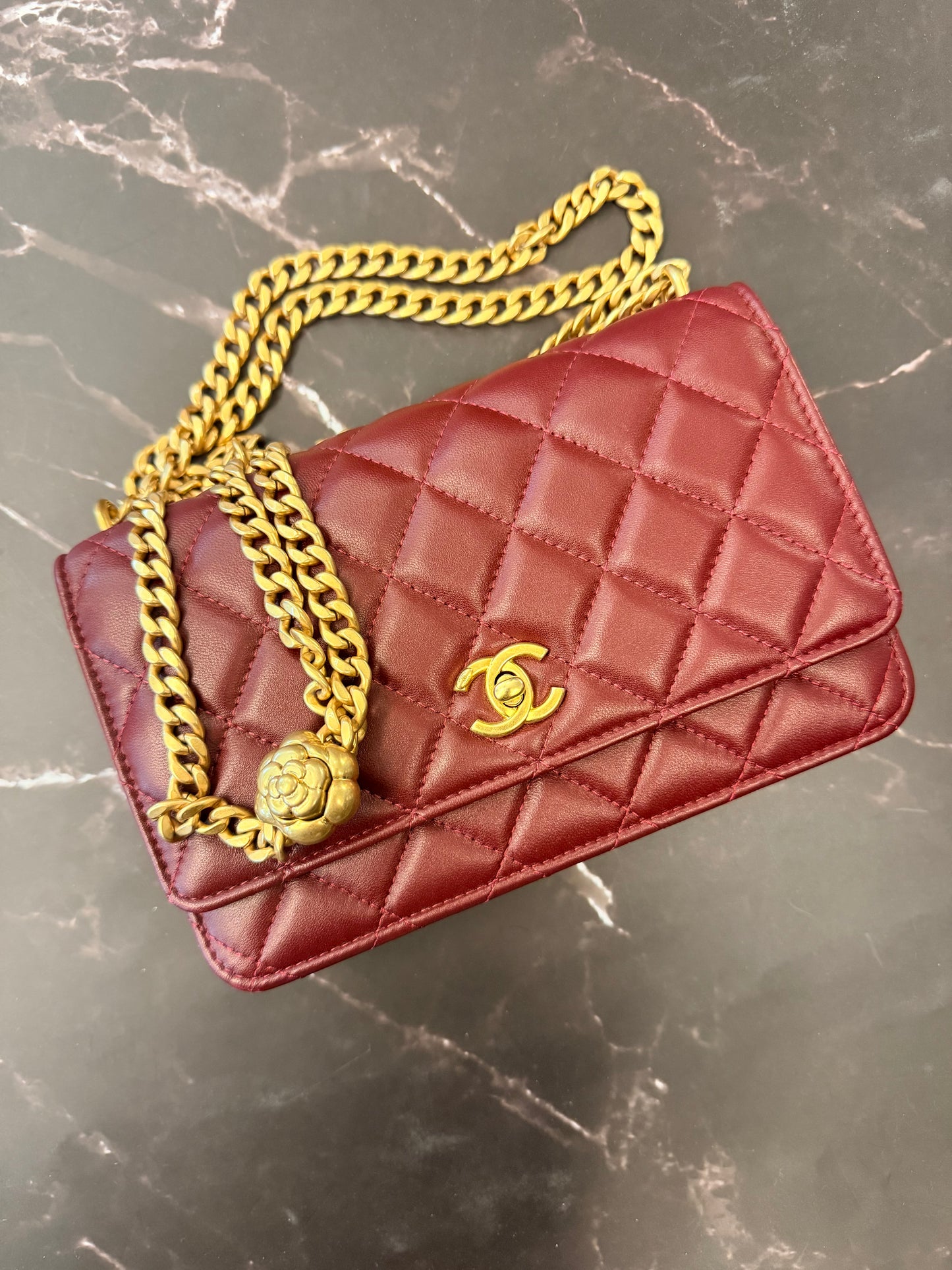 Chanel Burgundy WOC with coco crush strap