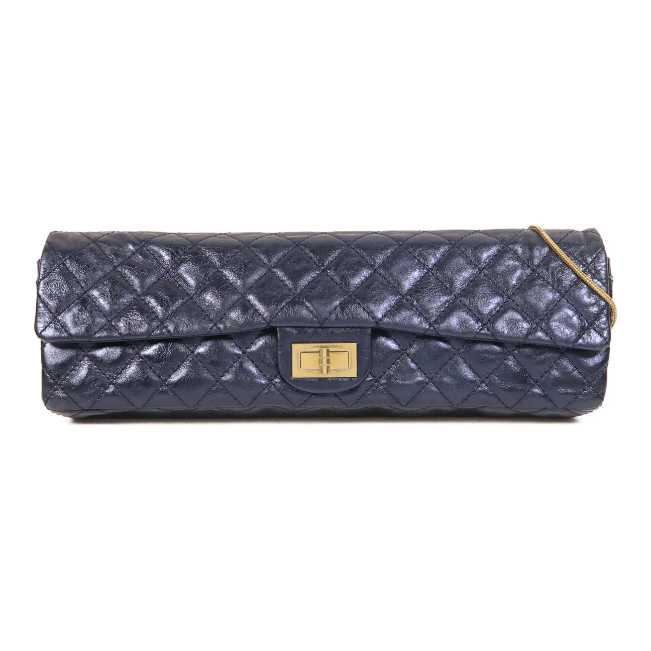 Rare Chanel Extra Wide 13" Blue Metallic Exaggerated East West Clutch Shoulder Bag