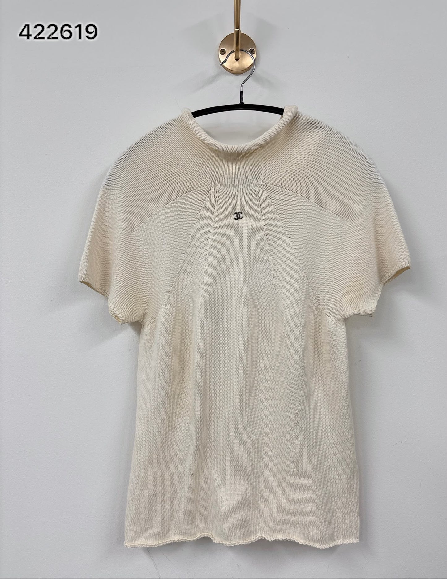 Chanel Cream short sleeve sweater with CC logo