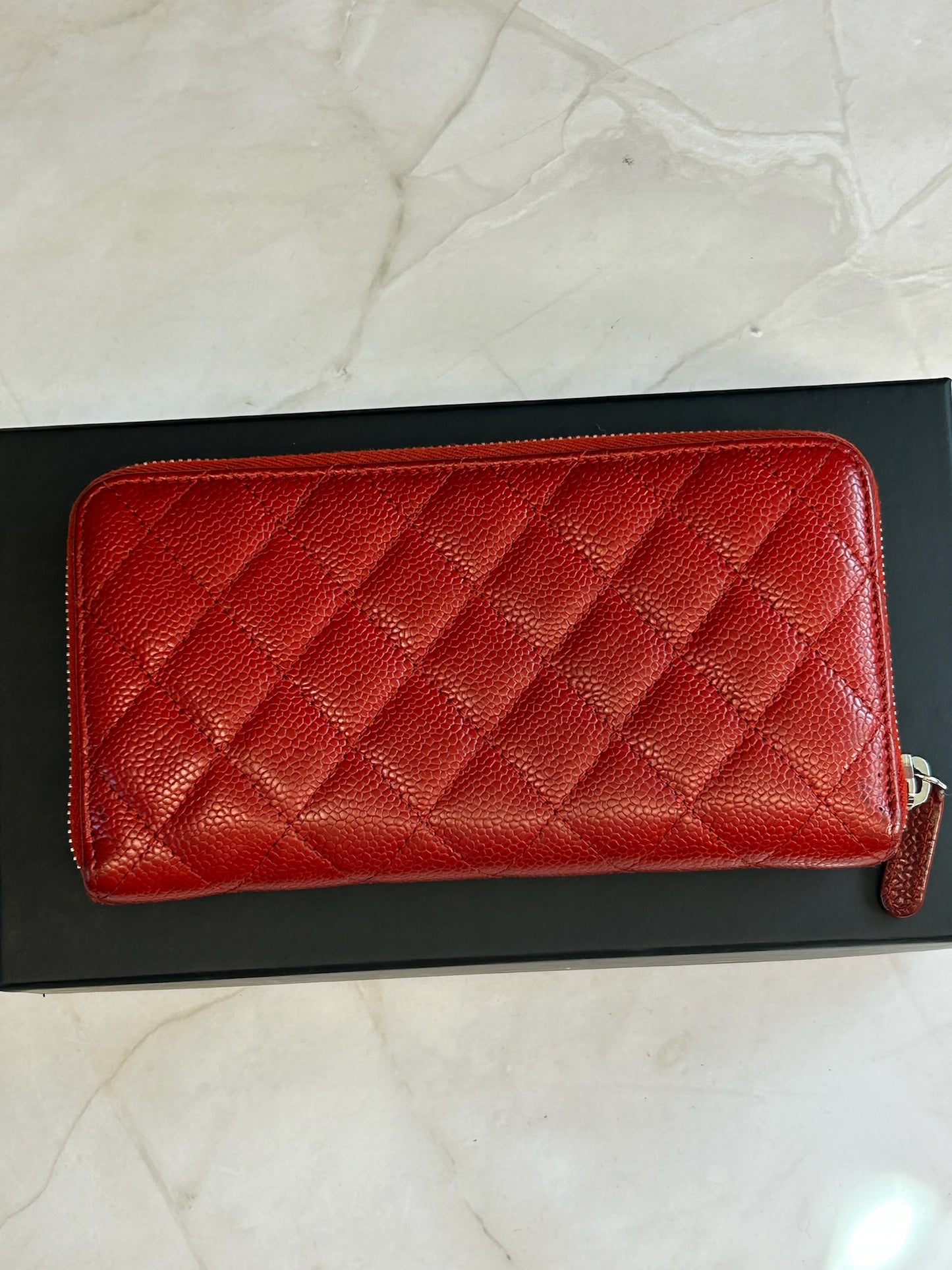 Chanel Red Caviar Zippy Wallet full set