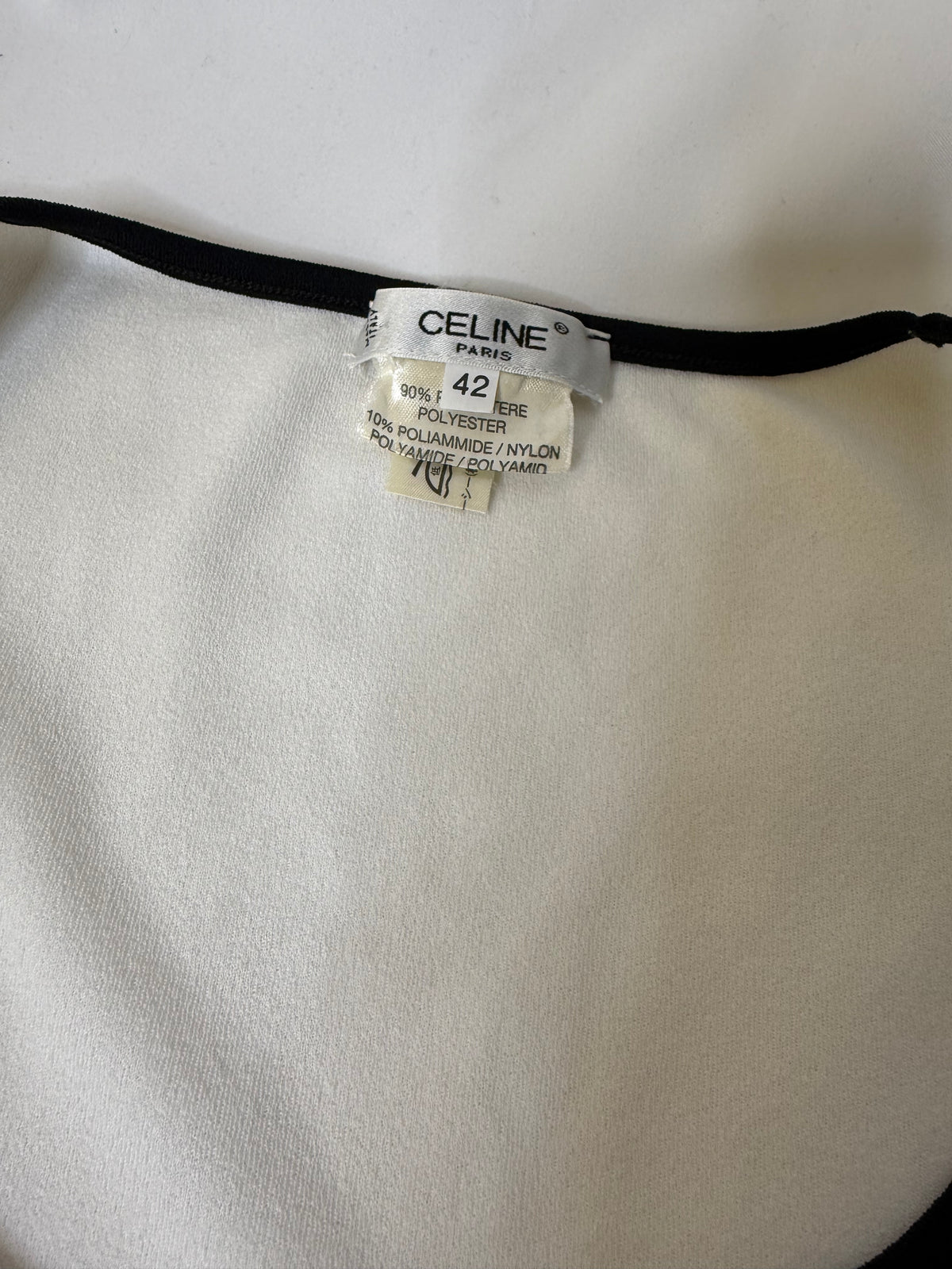 Celine white Tshirt with black trim & embroidered logo