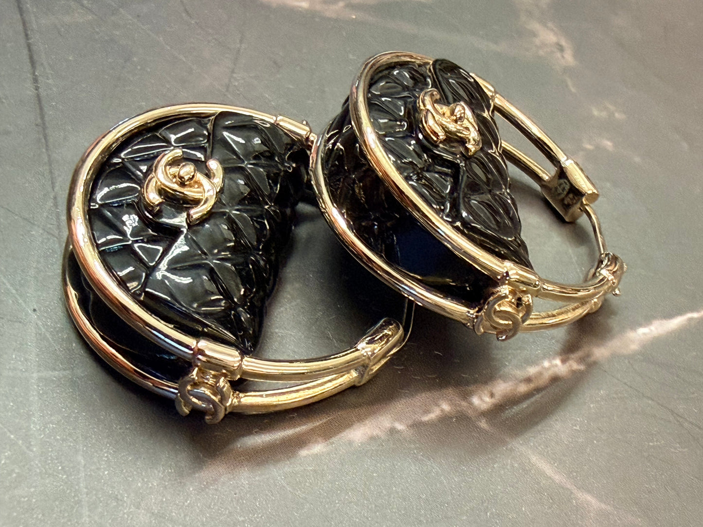 Chanel 2023 Resin Flap Bag Hoop Earrings