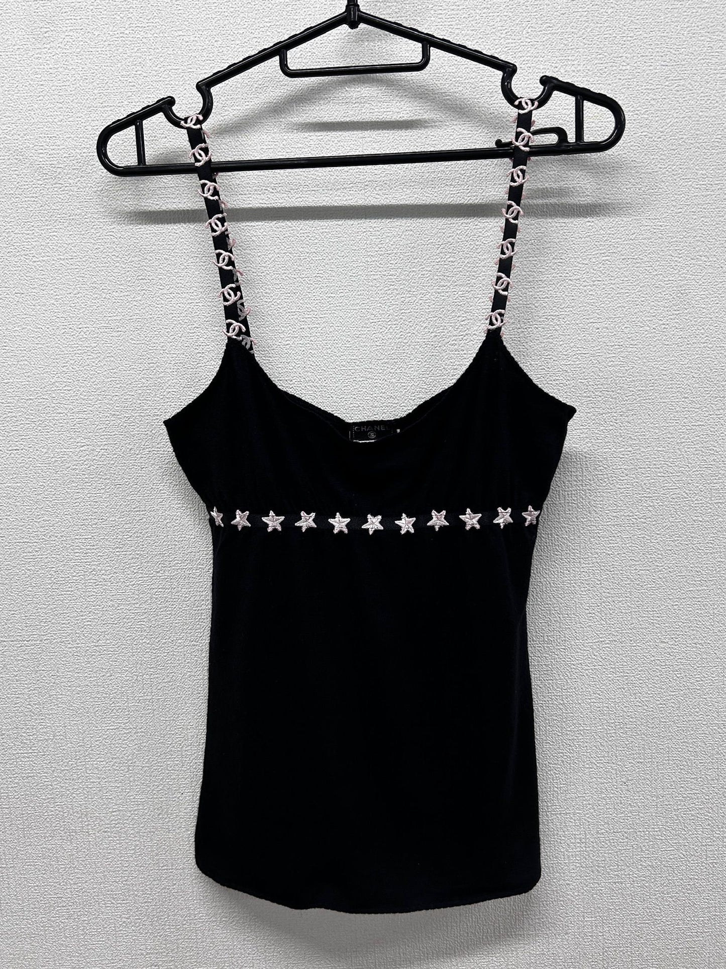 Chanel black cashmere Camisole with CC logo and stars from 05A