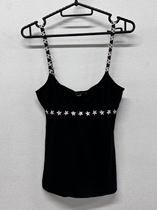 Chanel black cashmere Camisole with CC logo and stars from 05A