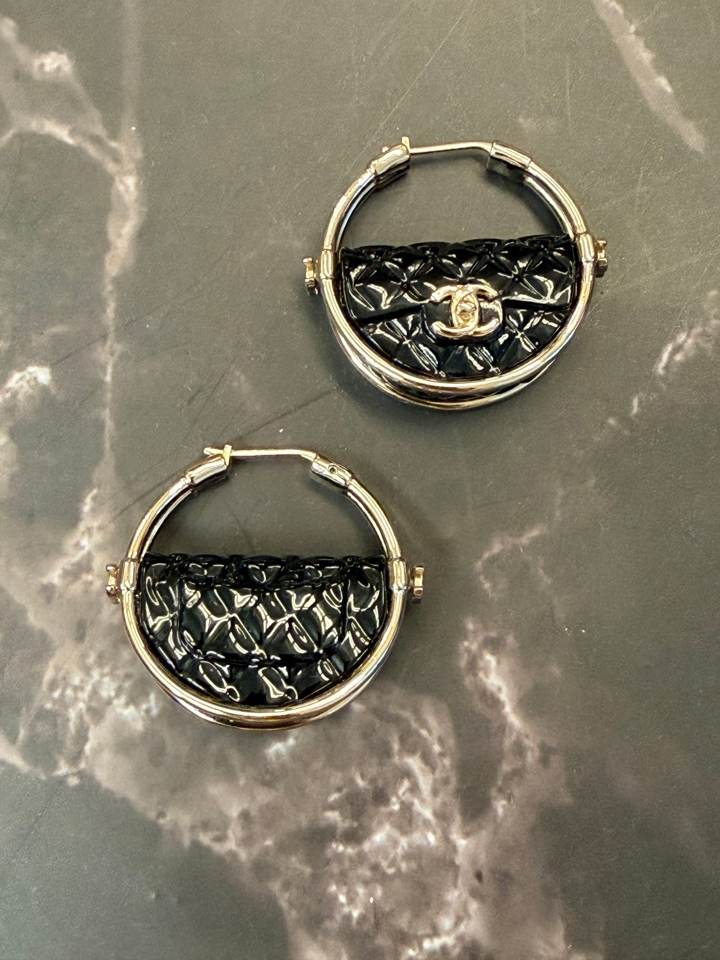 Chanel 2023 Resin Flap Bag Hoop Earrings