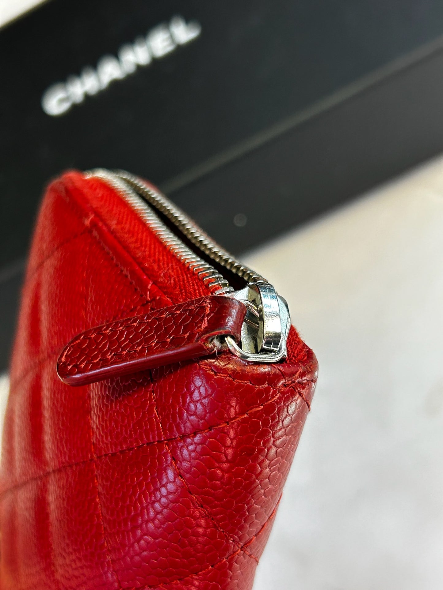Chanel Red Caviar Zippy Wallet full set