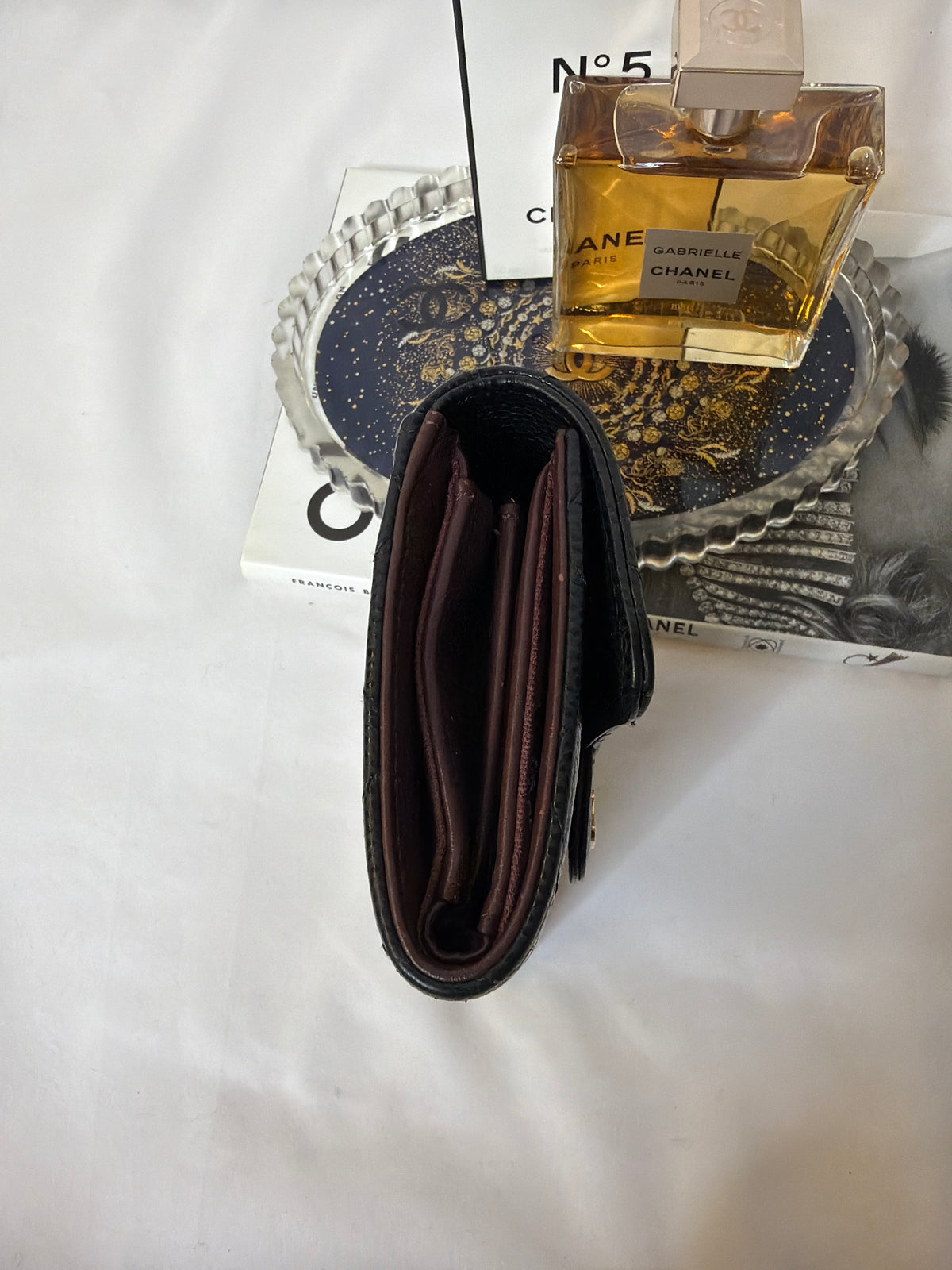 Chanel Medium Caviar Trifold wallet in black with gold hardware