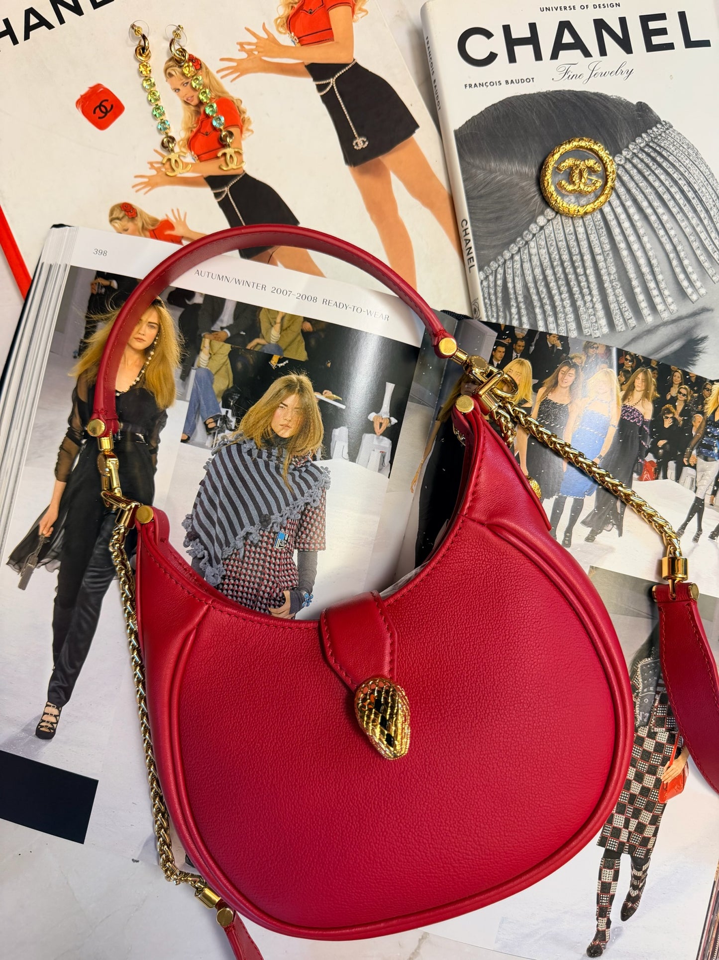 Bvlgari Red leather serpentine Bag