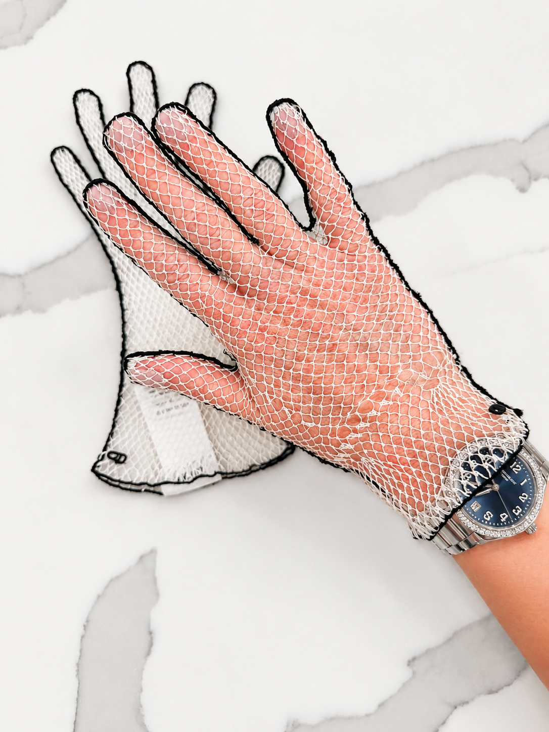 Christian Dior Fishnet white gloves size 7
