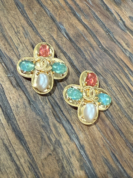 Chanel Gripoix cross earrings