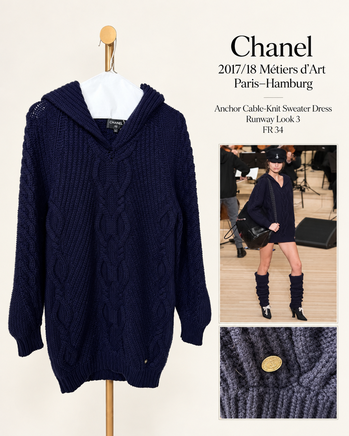 Chanel Navy 2017/18 Metiers d'ART Paris-Hamburg Runway Sweater fr 34