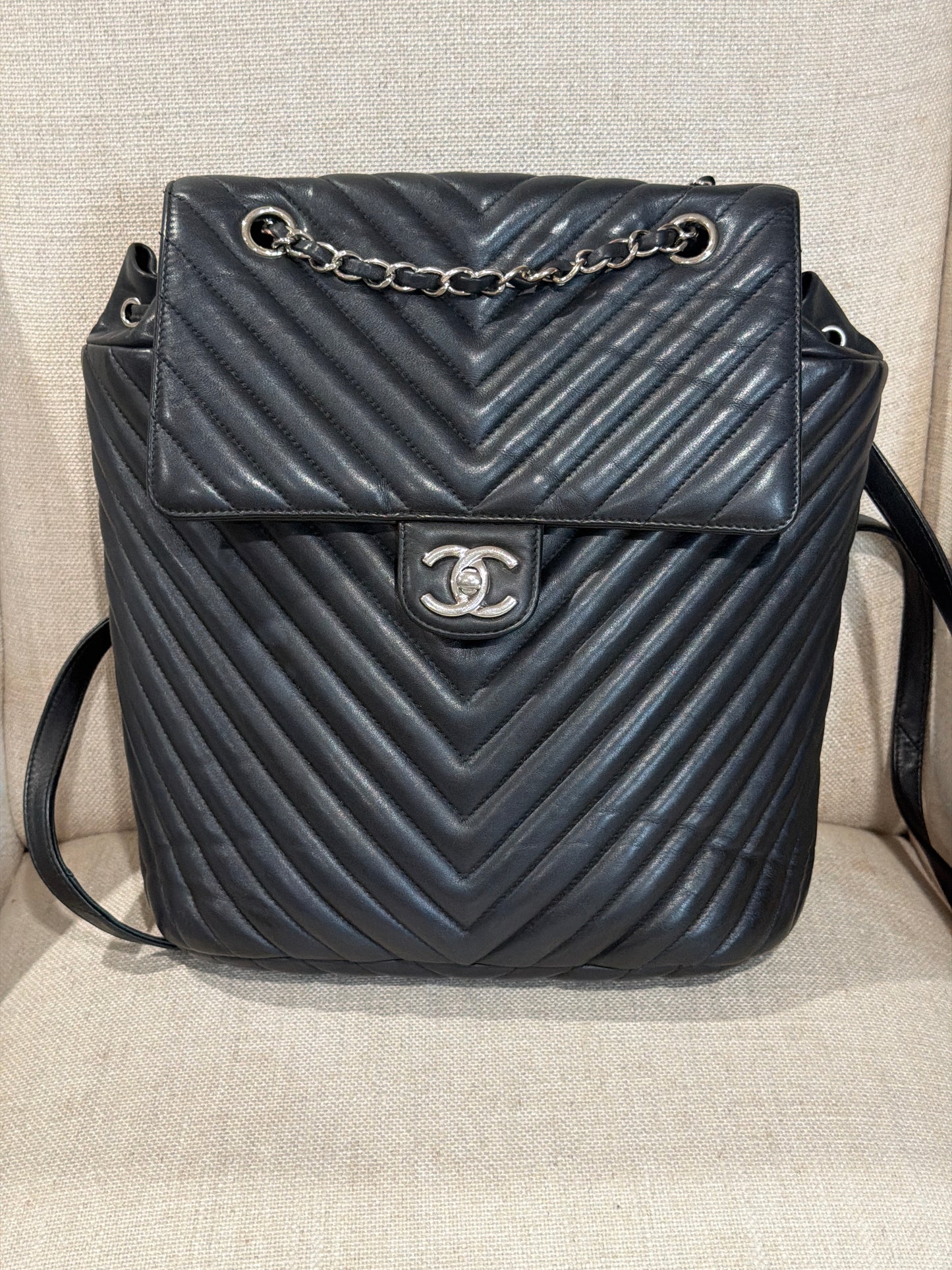 Black Chanel backpack with SHW