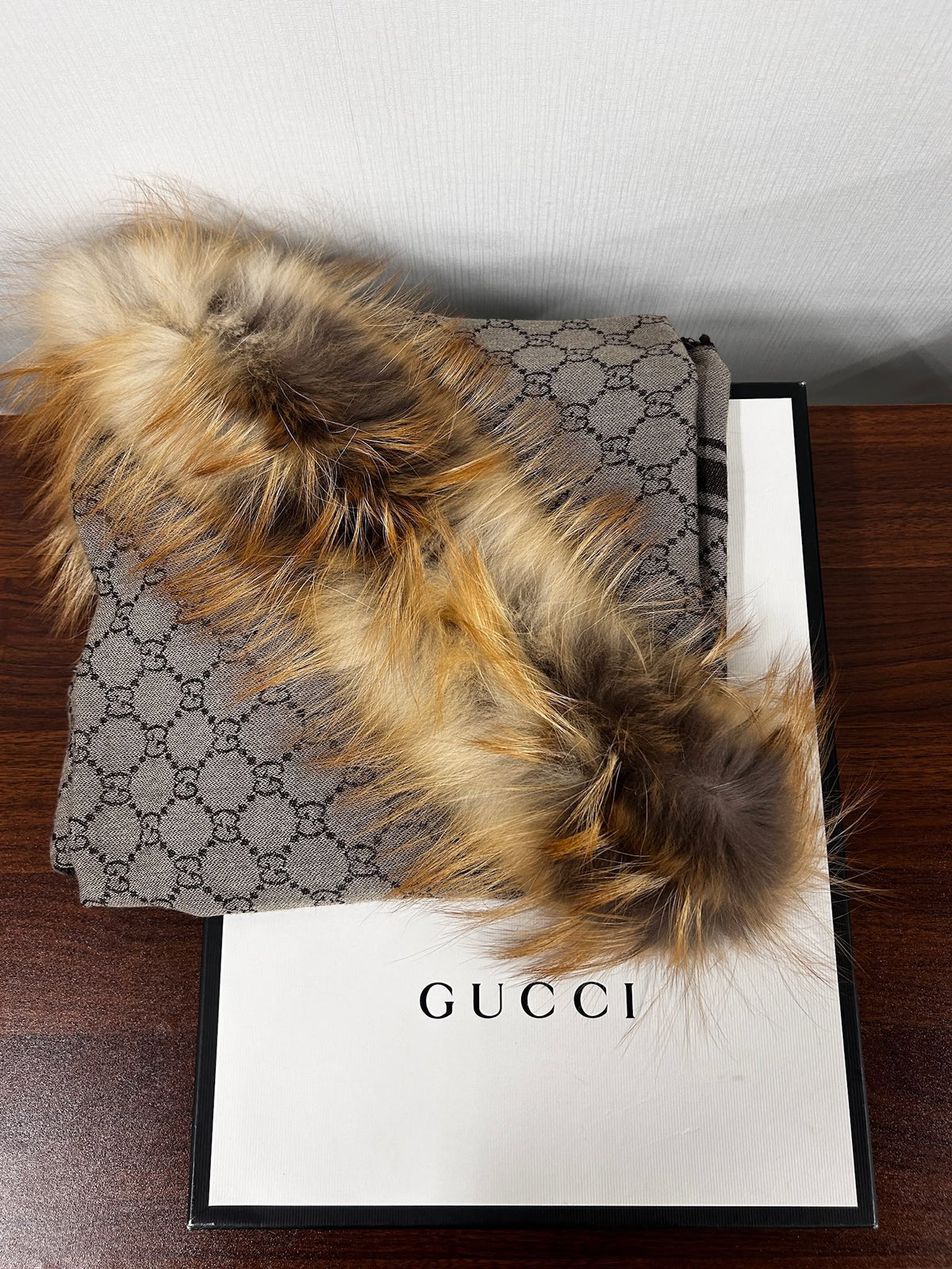 Gucci Fur Trimmed Shawl with Box