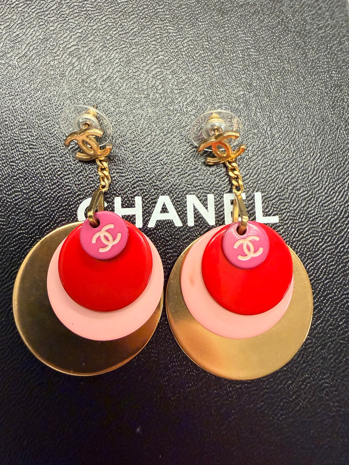 Chanel Gold Pink Red dangle 01A earrings