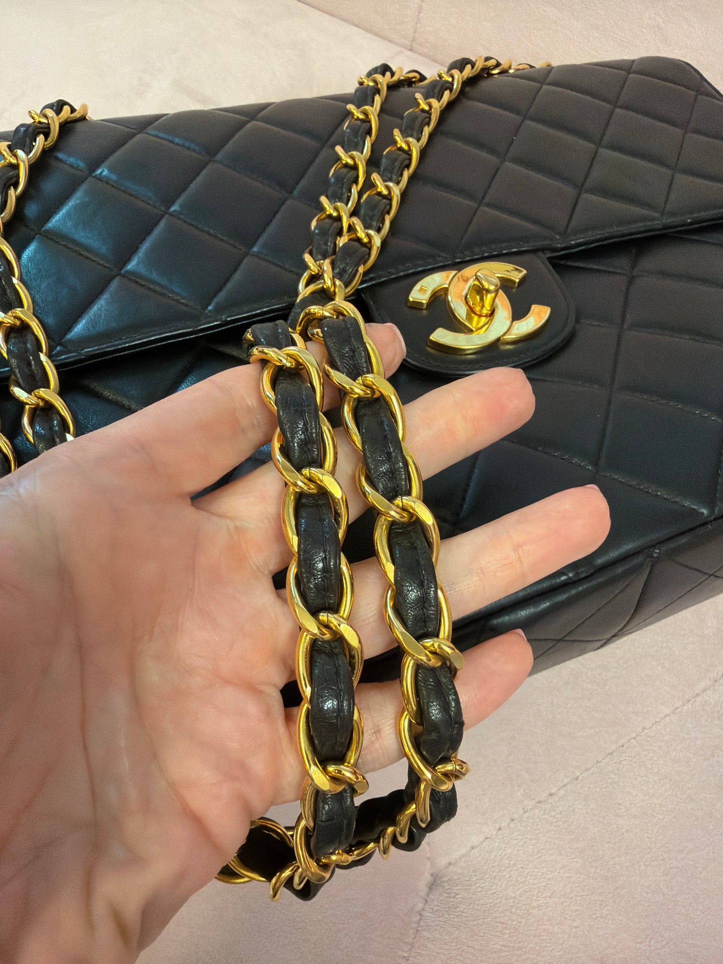 CHANEL Vintage black Lambskin big logo series 4