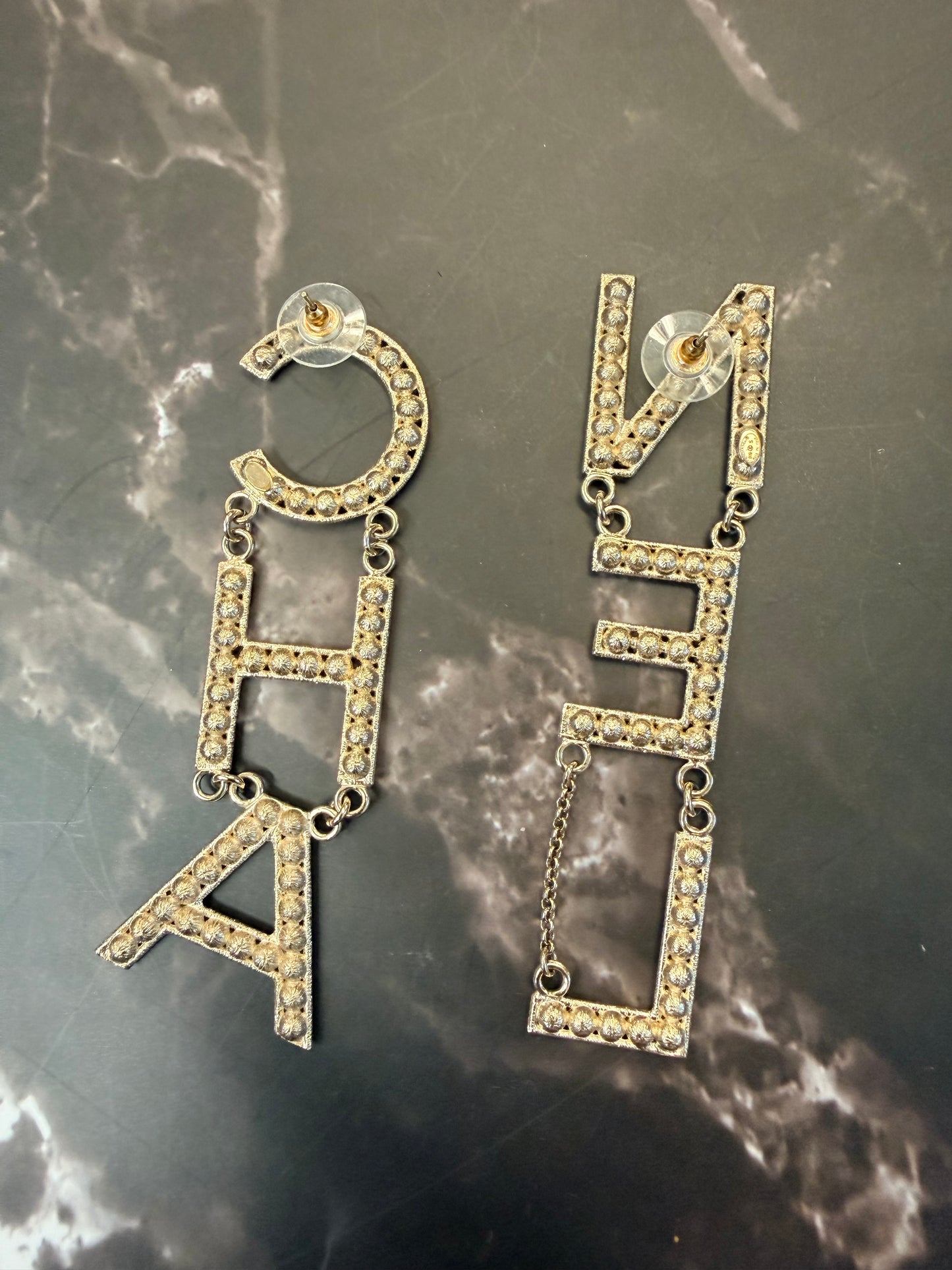 Chanel Strass “CHA-NEL” drop earrings