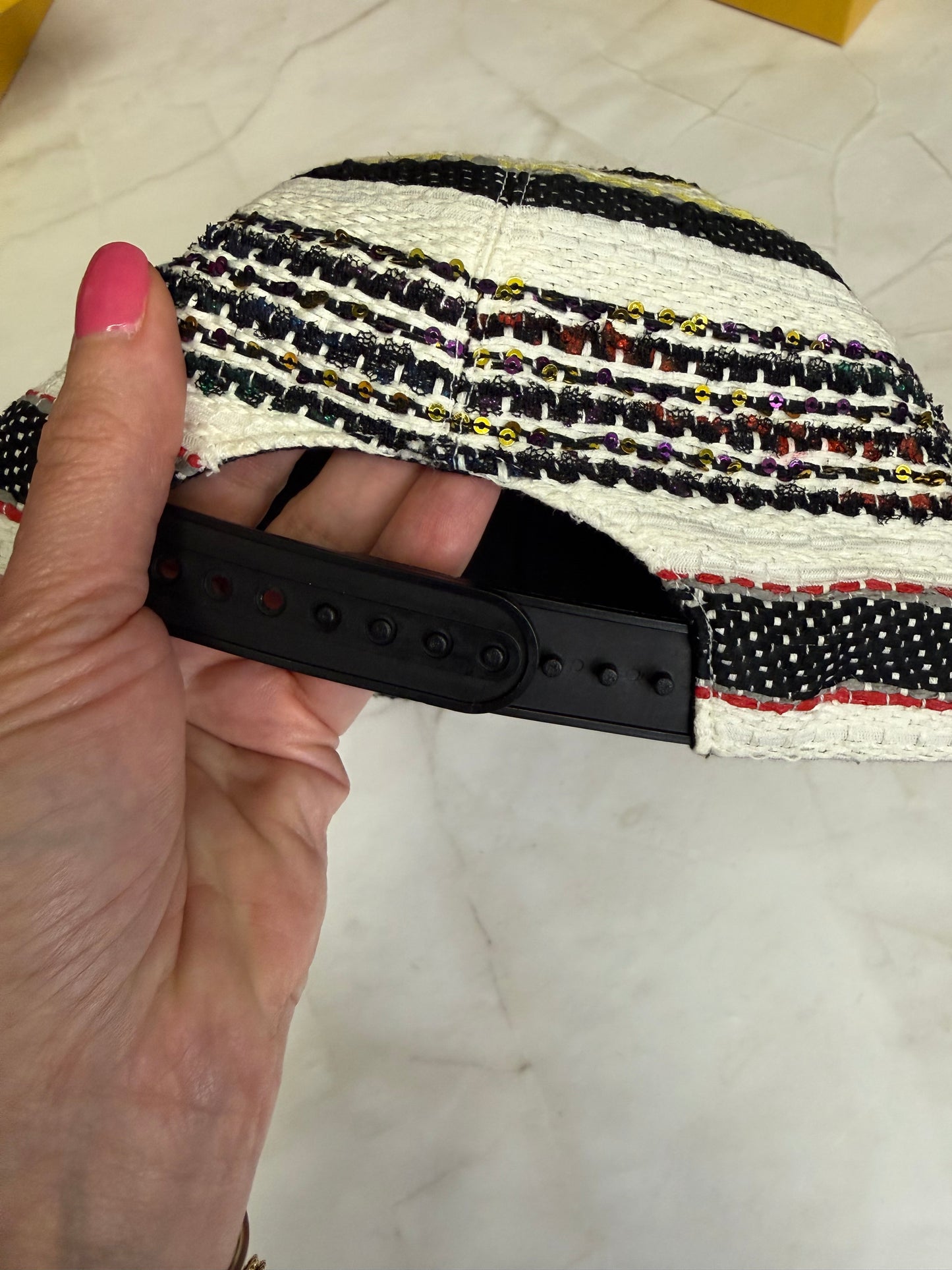 Chanel airline runway tweed embellished cap