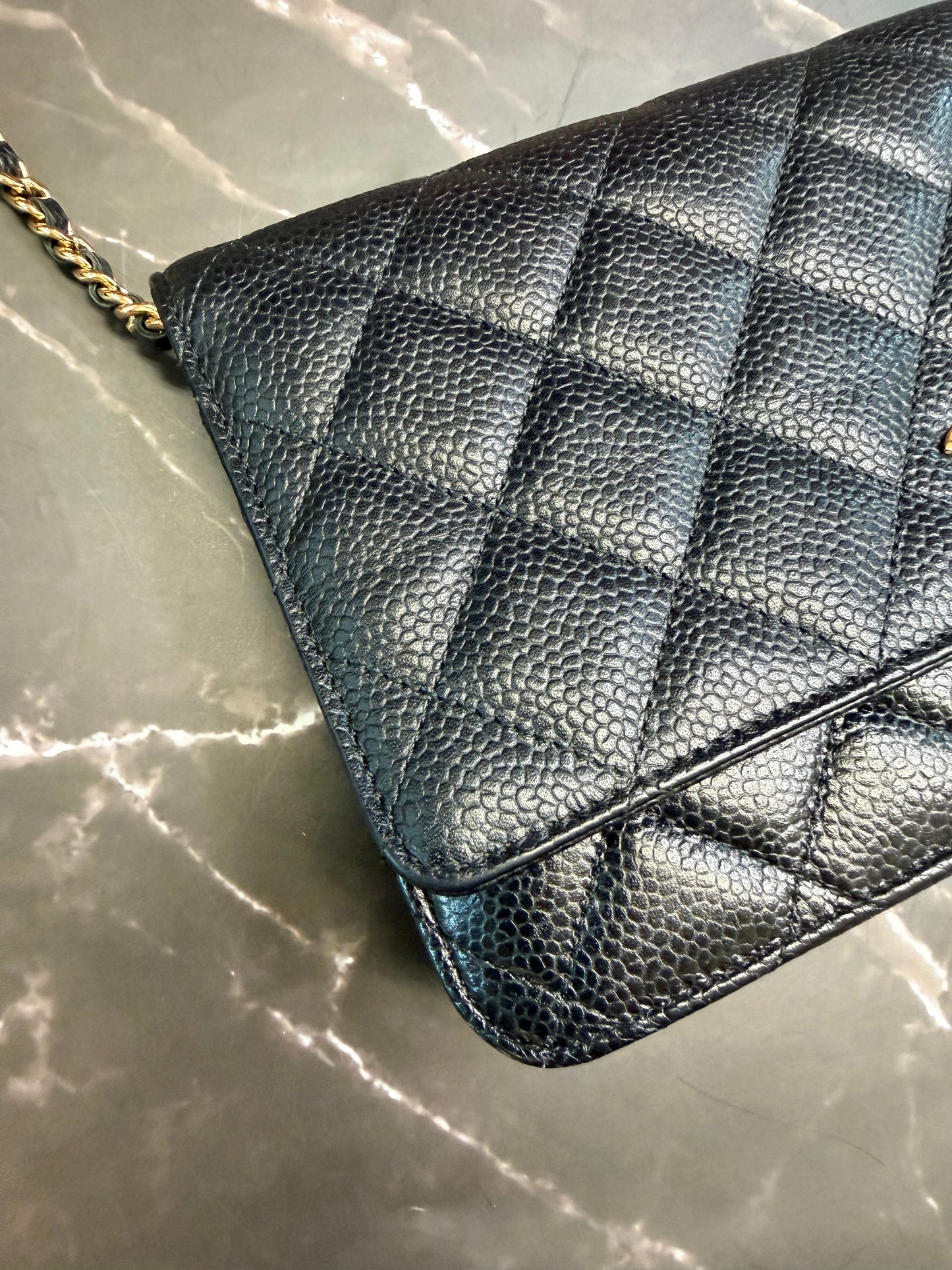 Chanel Black Caviar Classic Quilted Wallet On Chain (WOC) with Gold Hardware