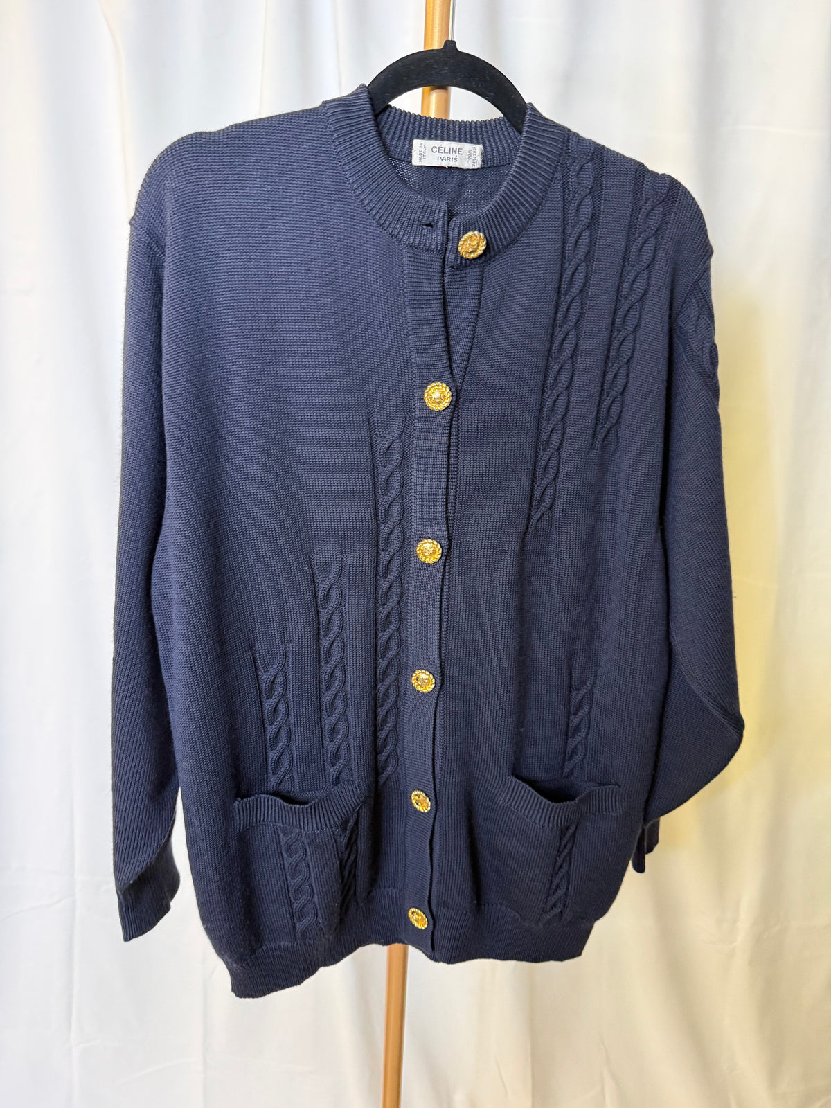 Celine Navy sweater with gold buttons size 40