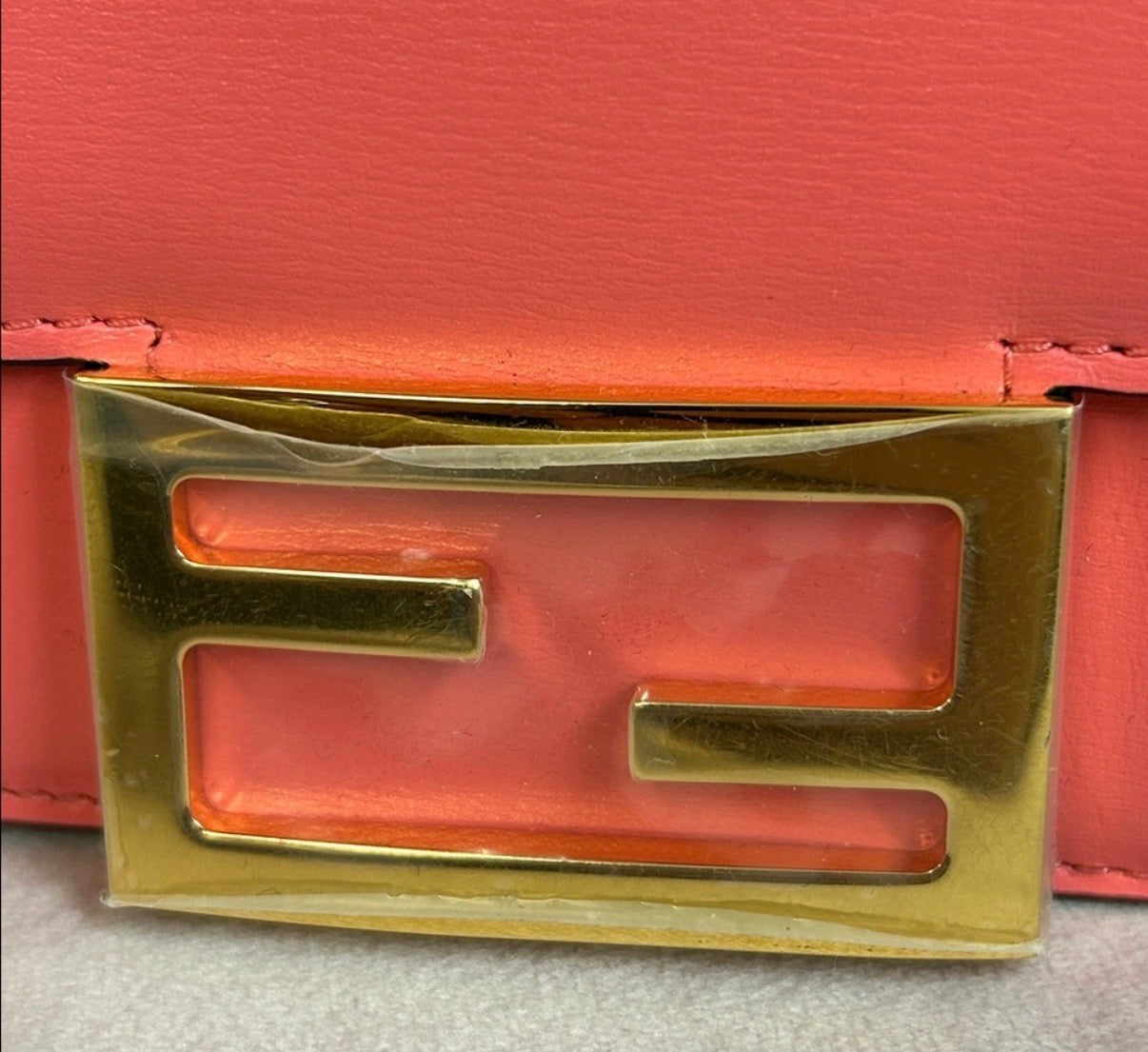Fendi Mini Baguette Wallet on Strap – Coral Pink with Gold Hardware