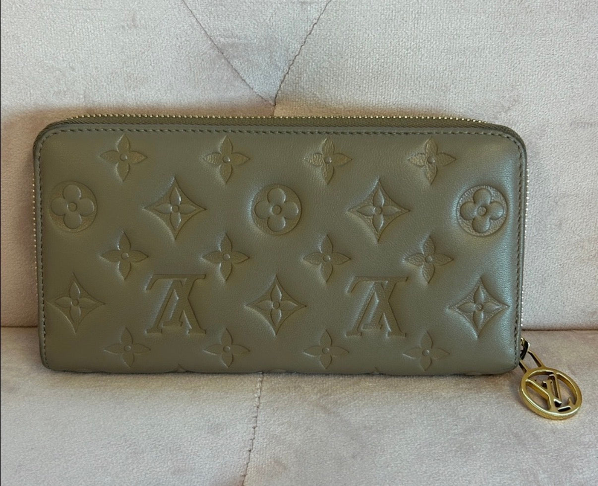 Louis Vuitton Zippy Wallet – Monogram Empreinte Leather in Khaki Beige Made in France